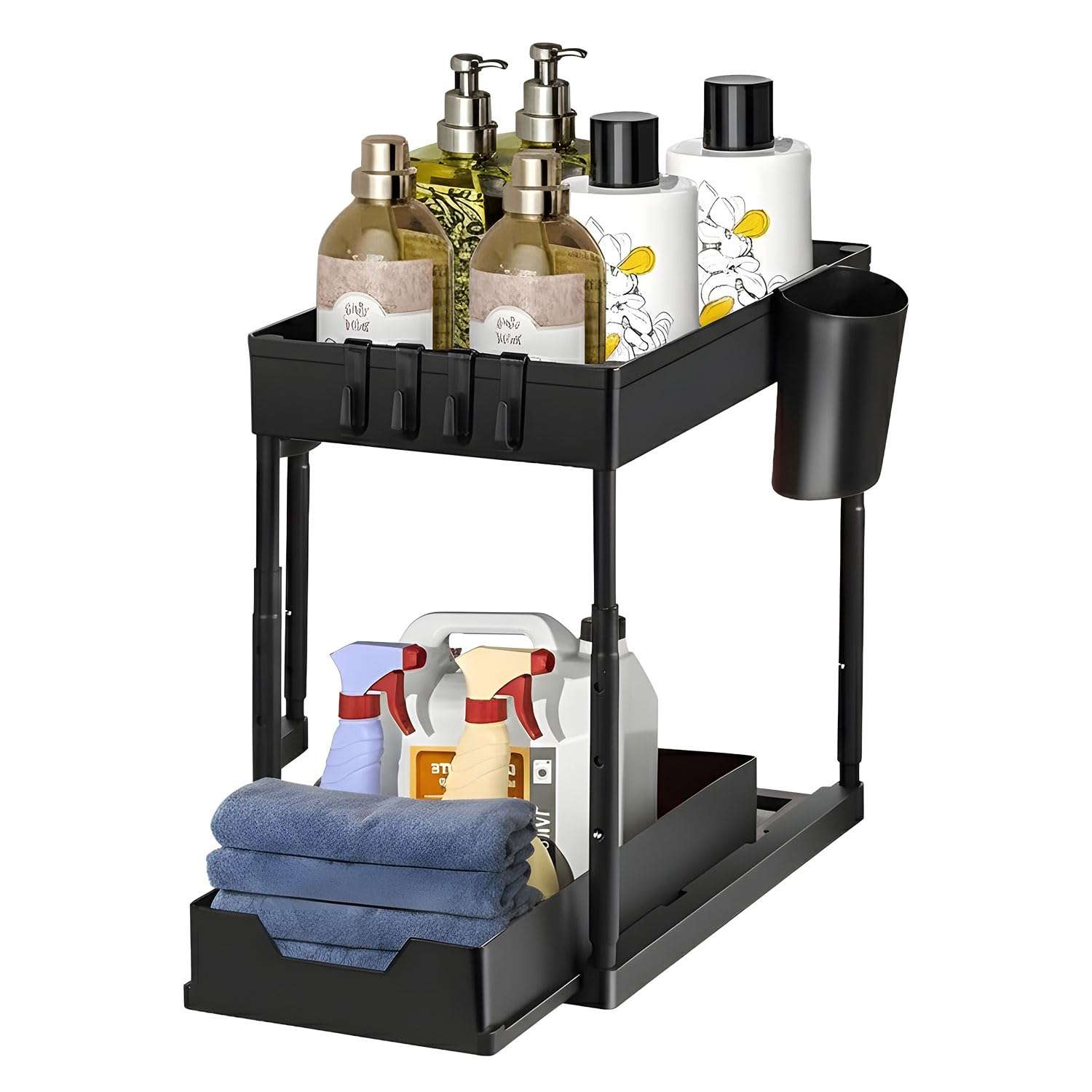 LAXIS® Kitchen Sink Organiser Under Sink Storage Organizer With Removable Hooks & Hanging Cup Kitchen Organizer With Abs Plastic Rack For Kitchen Storage & Bathroom Storage Cabinet Shelf Undersink 1