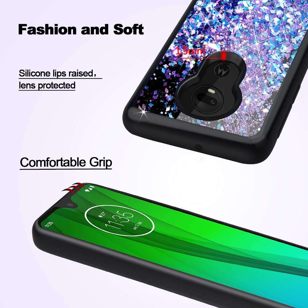 Caka Moto G7 Case, Moto G7 Glitter Case Starry Night Series Luxury Fashion Bling Flowing Liquid Floating Sparkle Glitter Girly Soft TPU Case for Moto G7 (Blue Purple) 5