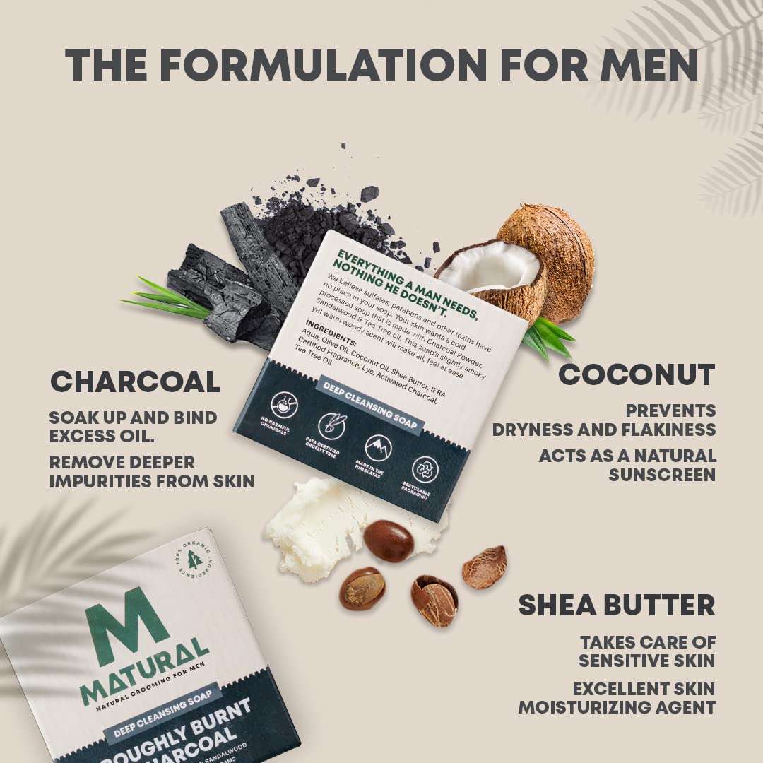 Matural All Natural Handmade Bar Soap For Men, Roughly Burnt Charcoal With Goodness Of Charcoal, Tea Tree And Sandalwood - 120 Gm (Pack Of 3) 4