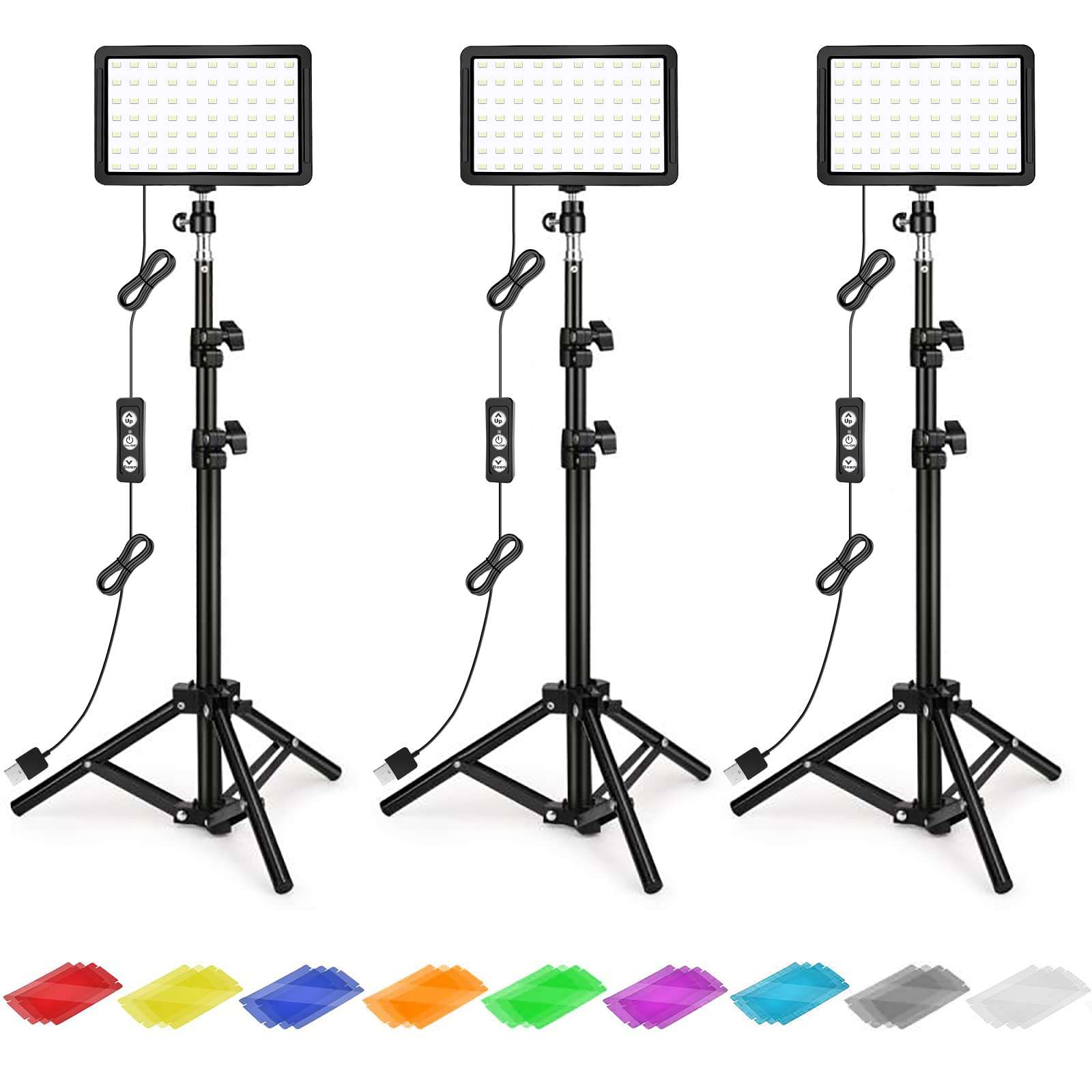Led Video Lighting Kit Dimmable 5600K USB 70 LED Video Light with Mini Adjustable Tripod Stand and Color Filters for Table Top/Low Angle Photo Video Studio Shooting 1