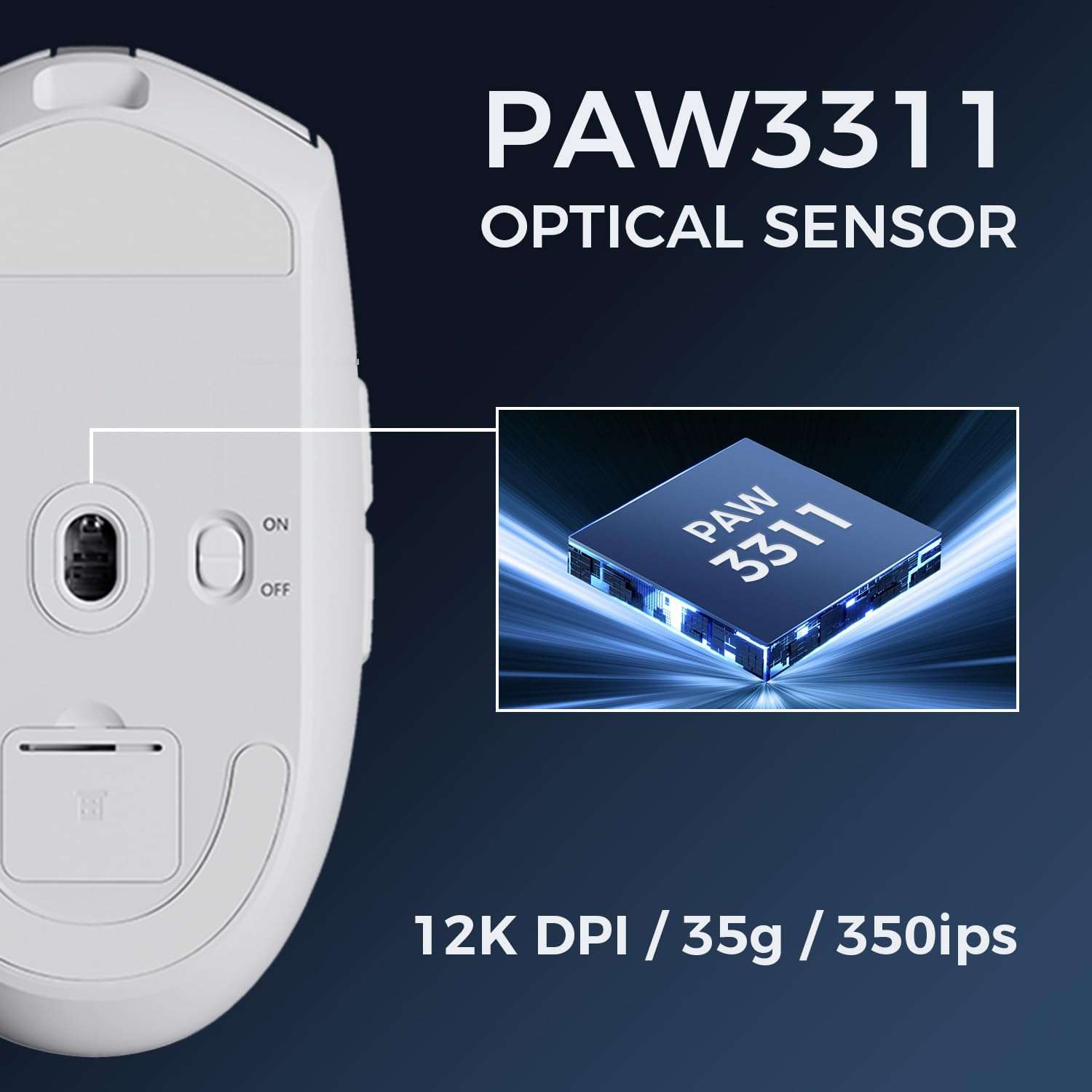 MCHOSE G3 Wireless Gaming Mouse, Symmetrical, PAW3311, 12K DPI, Tri-Mode Connection, Wireless/Wired 1K Polling, 64g Weight, 130 Hours Battery Life (G3, White) 3