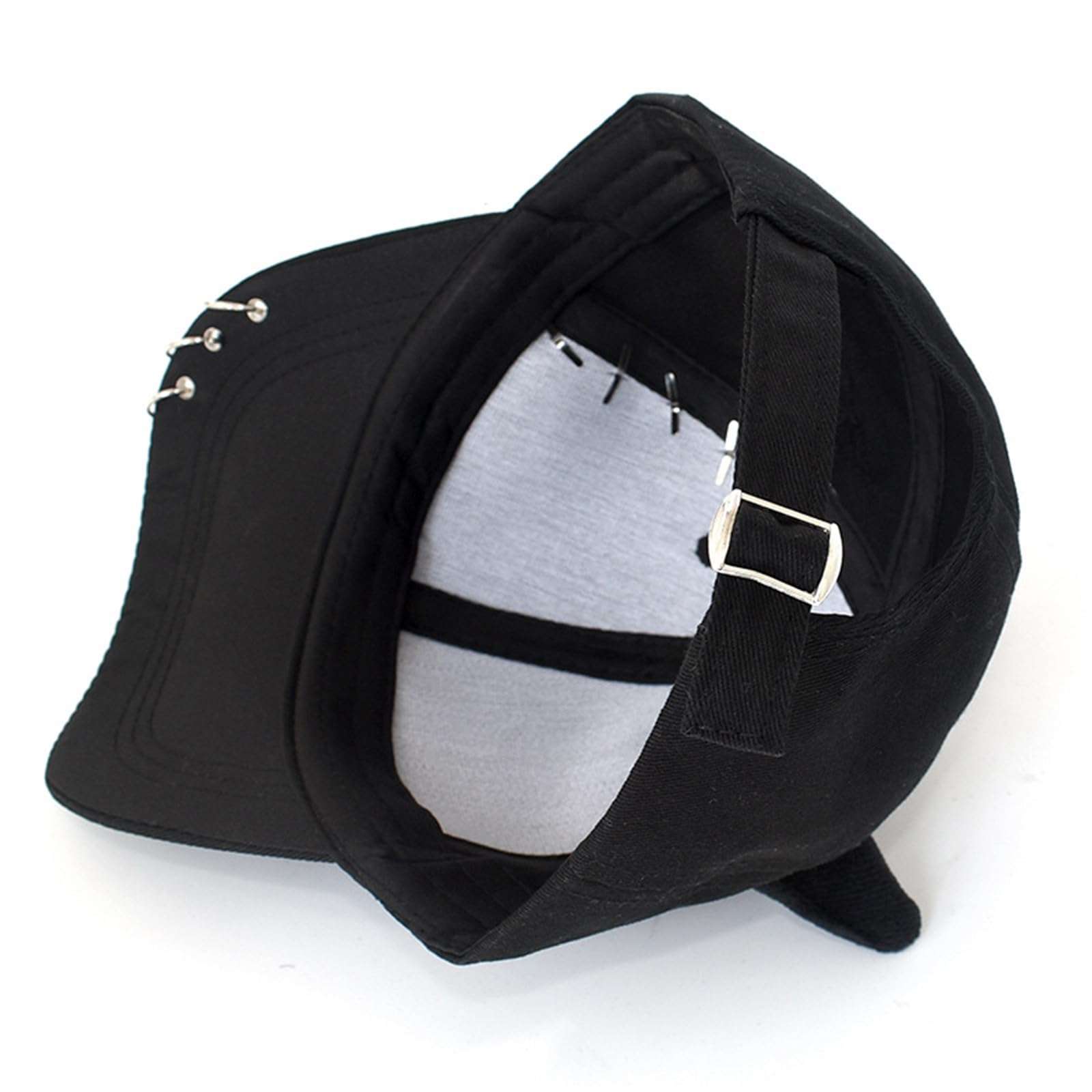 jojnsha Stylish Black Chain Cotton Baseball Caps with Metal Iron Rings Adjustable Strap Breathable Unisex Hip Hop Caps Hat, pin snake beige, 20*15*2cm 4