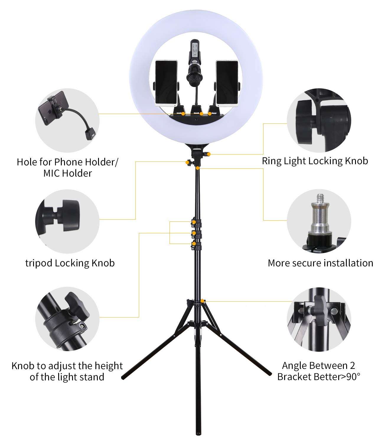 YANGFAN Ring Light Kit:18"/45cm 6500K Dimmable LED Ring Light with Tripod Stand (18" Standard Ring Light Kit) 6