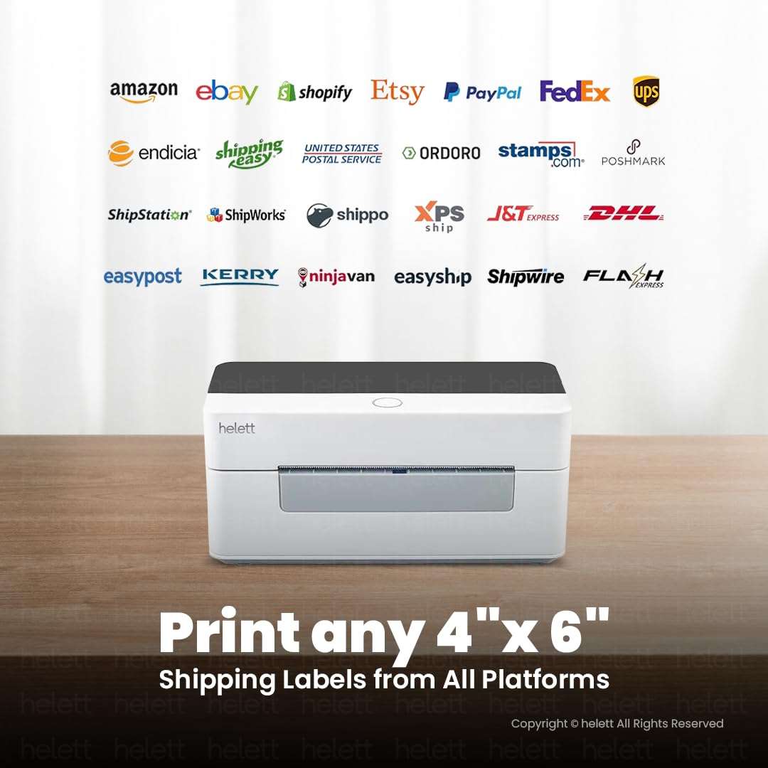 Helett® H30C USB Direct 4×6" Shipping Label Printer |Adjustable Label Size| 203DPI Resolution 152mm/s Printing Speed Compatible with Windows,Mac,Linux Chrome OS (1Year Warranty) White 3