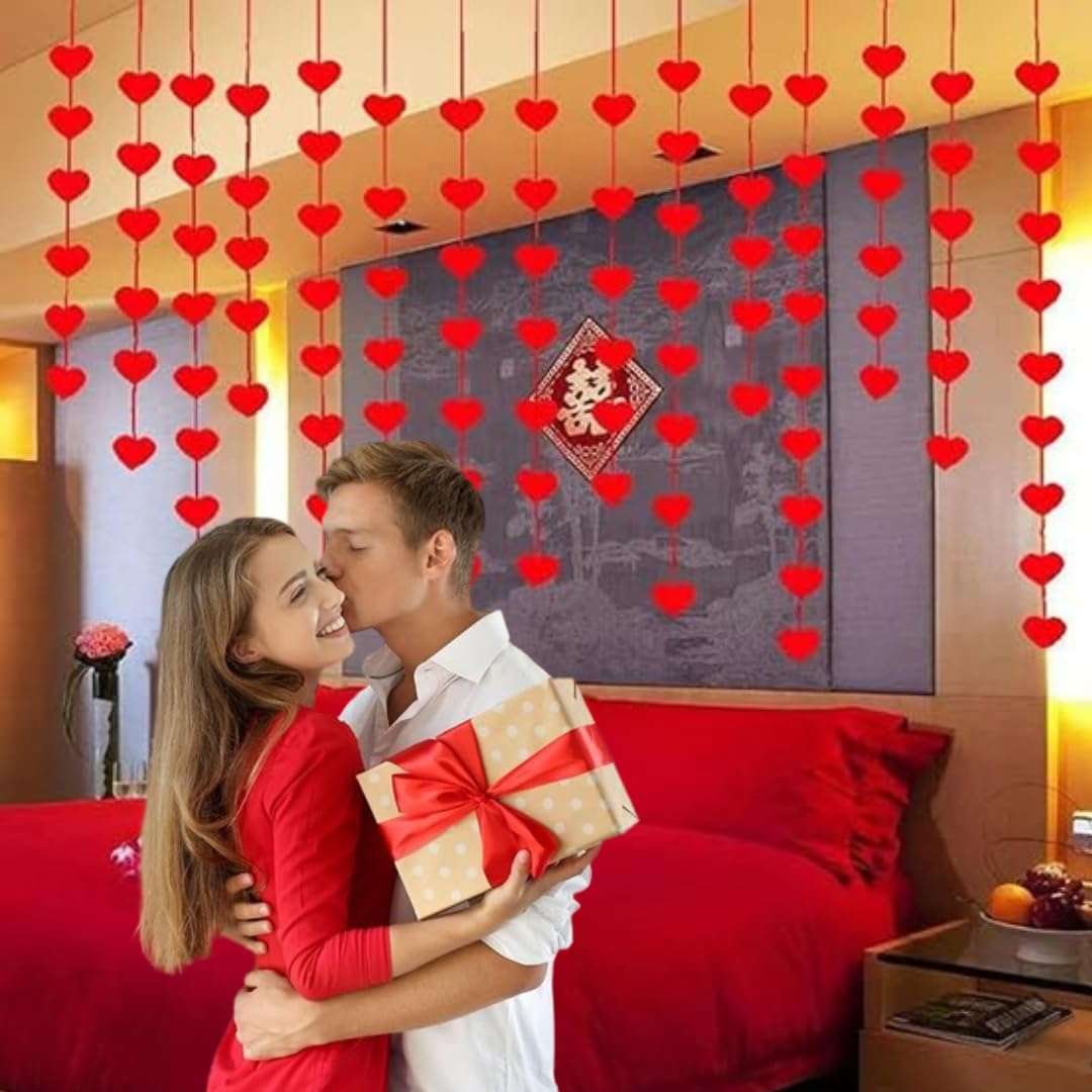 Wanna Party Valentine's Day Heart String Garland | Hanging String Garland Decorations for Valentines Day, Anniversary,Baby Shower, Birthday, Wedding, Bridal Shower & Wall Hanging Decorations-6 PCS 6