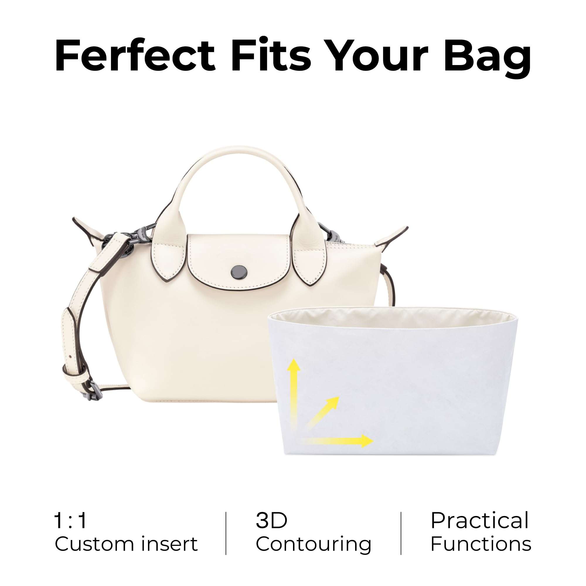 FANJI Project Tote Bag Organizer Insert for Long Champ Le panier pliage mini handbag, Custom Fit Inside Premium Craie Lightweight WaterResistant Purse Insert 4