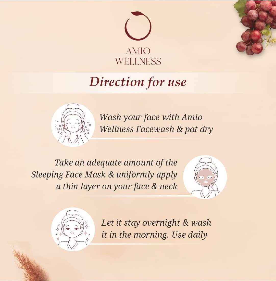Amio Wellness Wine Sleeping Mask with Niacinamide & Hyaluronic acid | Glowing skin | Pure and Natural | Paraben and SLS Free | Reduces fine lines, wrinkles, helps in skin glow | Pack of 10gm 4