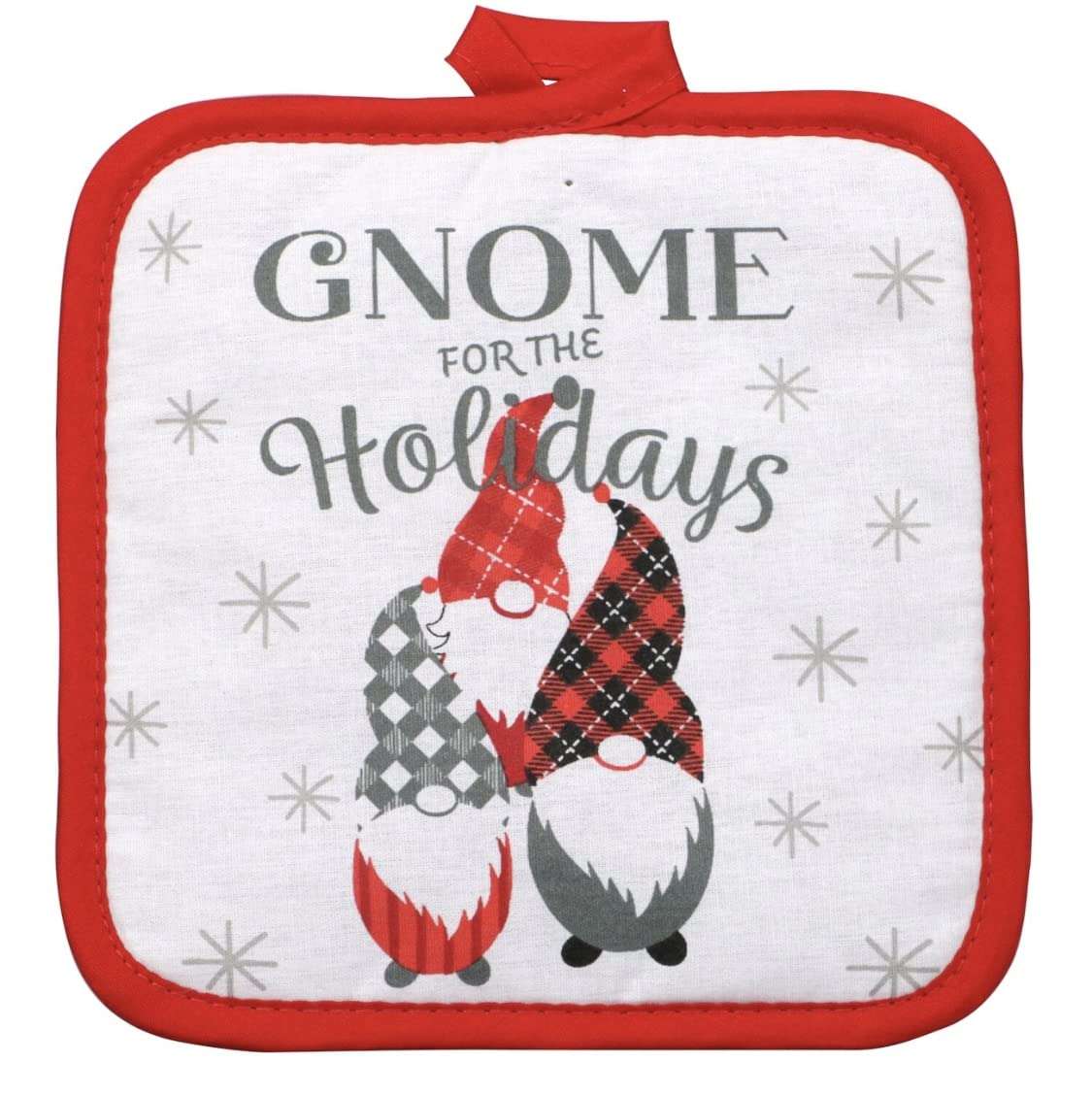 CABE Christmas Kitchen Gnome for The Holidays Towel Set 4pc 2 Pot Holders 1 Towel 1 Mitt Accessories Holiday Decor Red White Gray 4