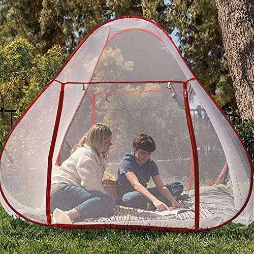 NatFit60 Double Door Mosquito Protection Net Large Size for Double Bed King Size Foldable Lightweight Polyester Machardani Bed Canopy Net Netting for Patio Bedroom Camping Trips, Red 5