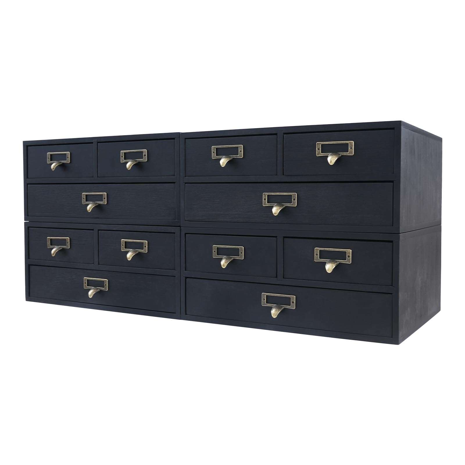 Vintage 12-Drawer Wooden Desk Organizer, 4 Pack 3-Slot Filing Cabinet, Stackable Craft Storage Drawers, Rustic Tool Box, Multilevel Apothecary Cabinet, Ideal Home Office Organizers and Accessories 1