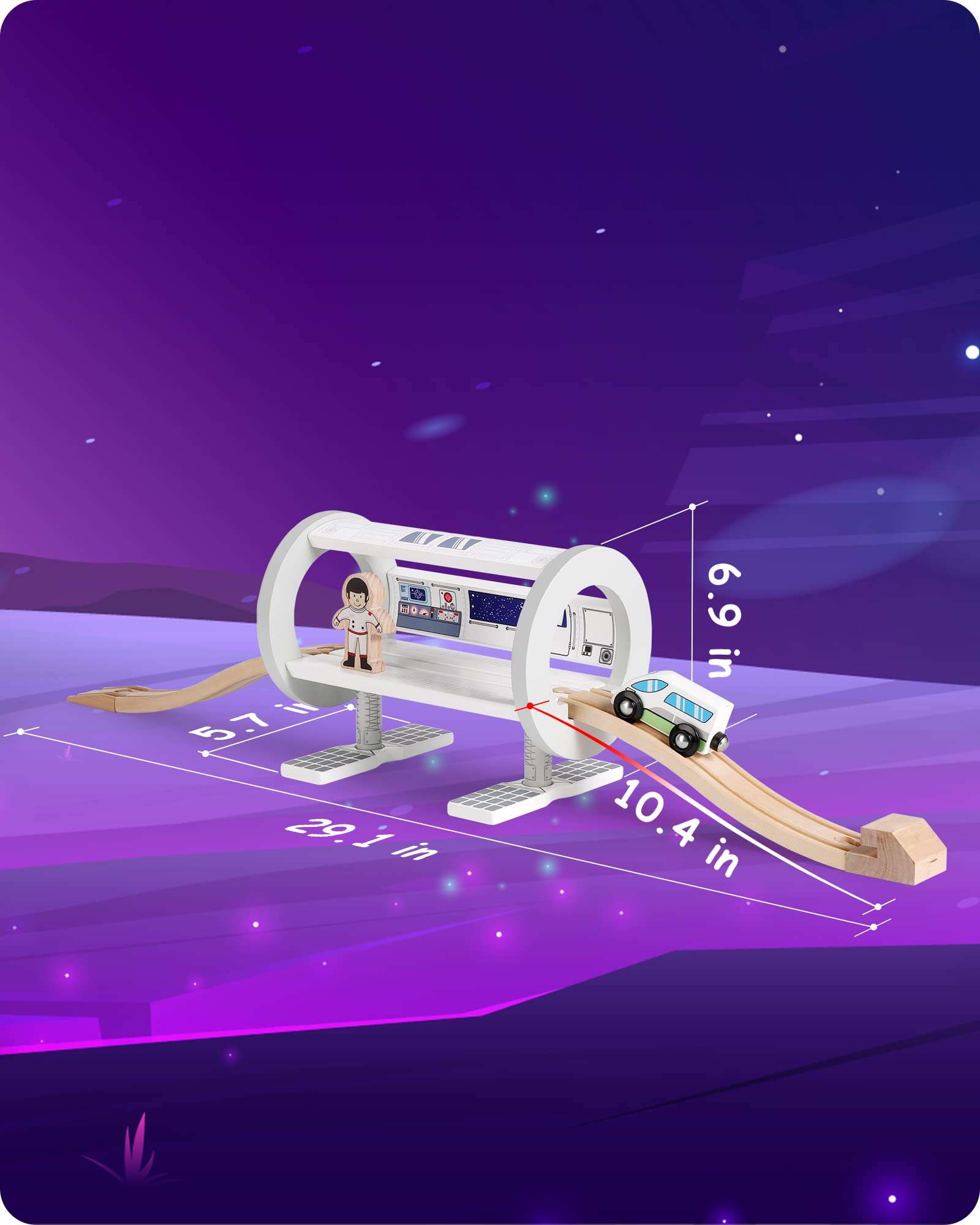 SainSmart Jr. Wooden Train Track Accessory, Space Station Train Set with Astronaut & Cosmic Train for Kids and Toddlers Aged 3+ 5