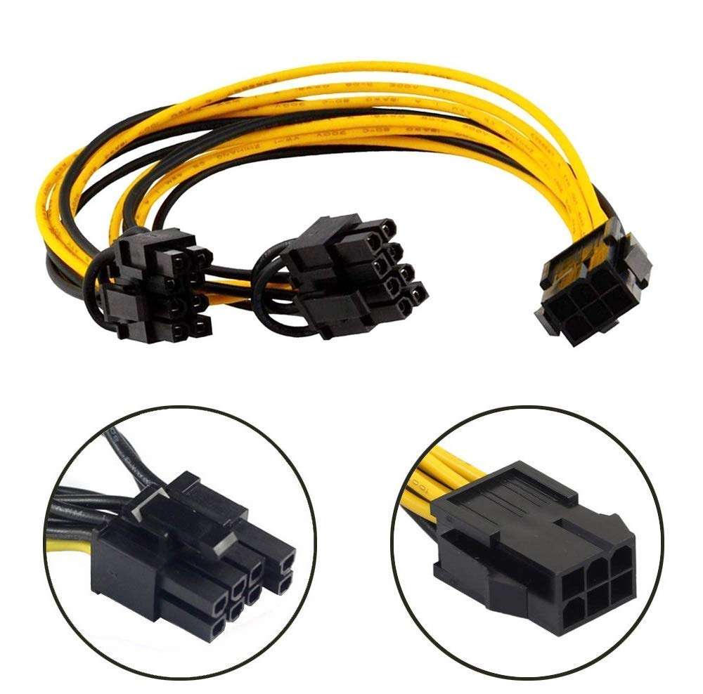 YW 6 Pin Female to Dual 8(6+2) Pin Male PCIe Adapter Power Cable PCI Express Y - Splitter Extension Cable 12.5 Inches (6 Pack) 2