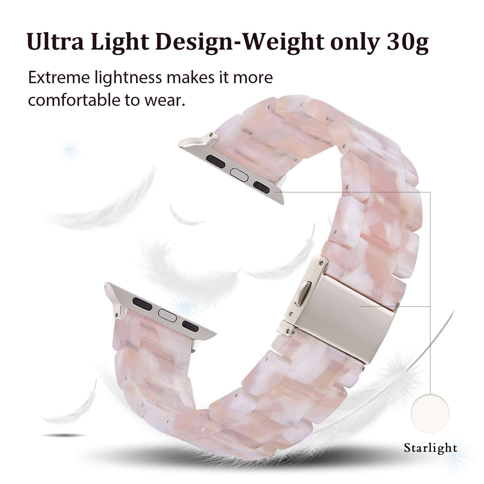 V-MORO Strap Compatible with Apple Watch Bands 45mm/44mm Series 7/6 Women,Lightweight Clear Flower Resin Band Replacement for iWatch Series SE/5/4/3/2/1 42mm/44mm/45mm with Stainless Steel Buckle 2