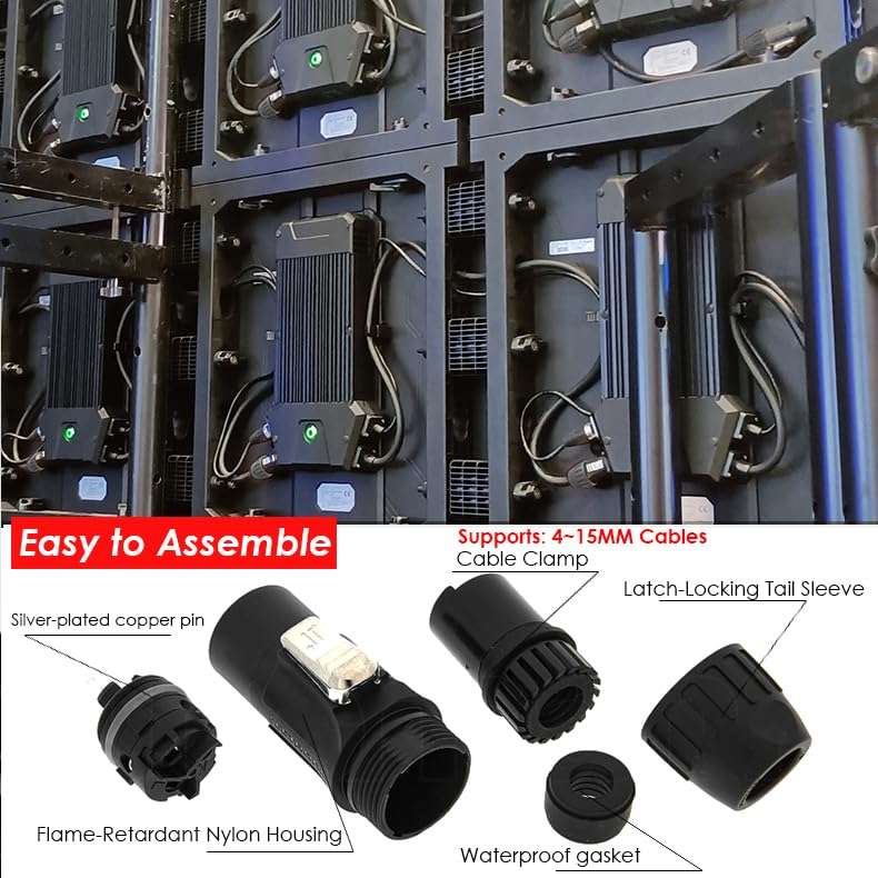 Kakabubble Waterproof Locking Female PowerCon 20A IP65 Outdoor Protection Chassis Connectors, Heavy-Duty UV-Resistant, Pack of 4 (Plug) 5