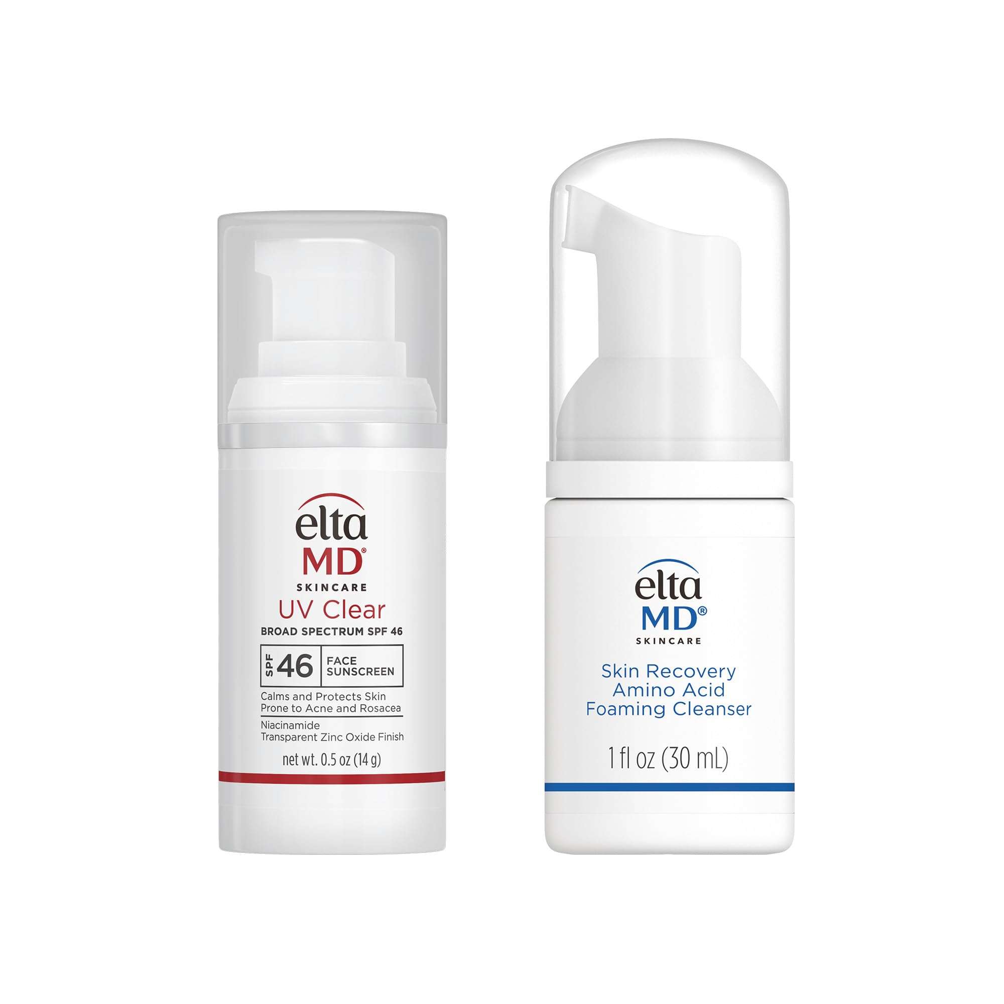 Bundle of EltaMD UV Clear Face Sunscreen SPF 46, Oil Free Sunscreen, 0.5 oz + EltaMD Skin Recovery Amino Acid Foaming Facial Cleanser, 1.0 Fl Oz 1