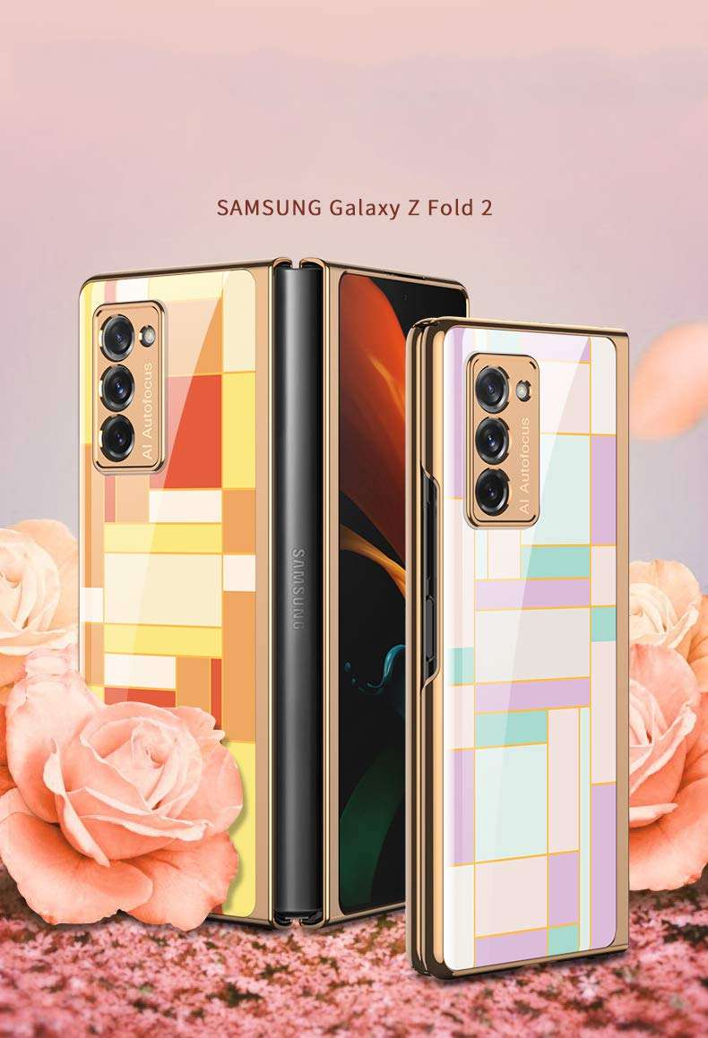 NJJED-DEMCERT Compatible with Samsung Galaxy Z Fold 2 5G Phone Case, Luxury Plating Glass Shockproof Phone Cover for Galaxy Z Fold2 5G 7.6 inchs (Violet) 2