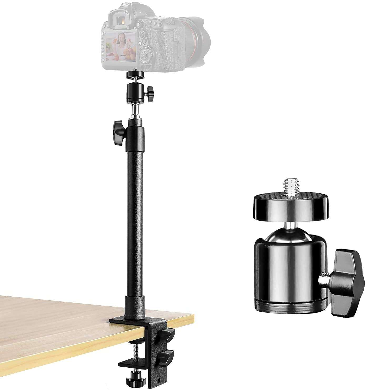 SHOPEE Desk Mount Stand, 12-20inch Tabletop C Clamp Mount Stand, Adjustable Table Meral Light Stand with Standard 1/4" Screw Tip for DSLR Camera, Ring Light, Video Light, Panel Light 1