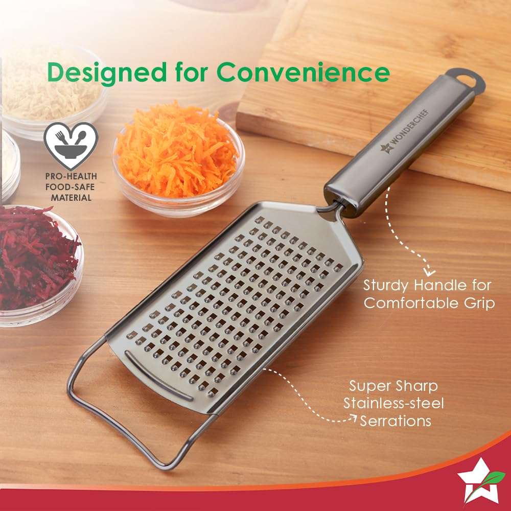 Wonderchef Ambrosia Cheese Grater & Vegetable Shredder | Food-Grade Stainless-Steel | Comfortable Handle | Multi-Purpose Use for Cheese, Veggies, Fruits, Chocolates, Ginger, Garlic | 1-Year Warranty 3