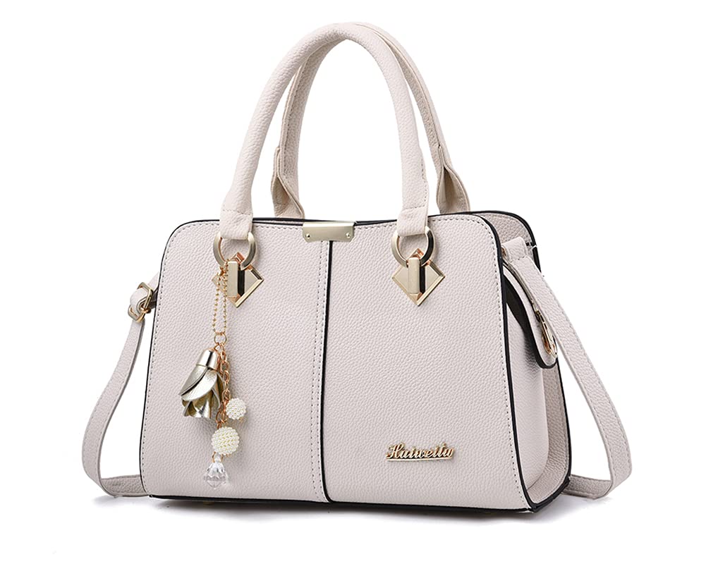 HUIUEITW Purses and Handbags for Women Fashion Ladies PU Leather Top Handle Satchel Shoulder Tote Bags (2-Beige)