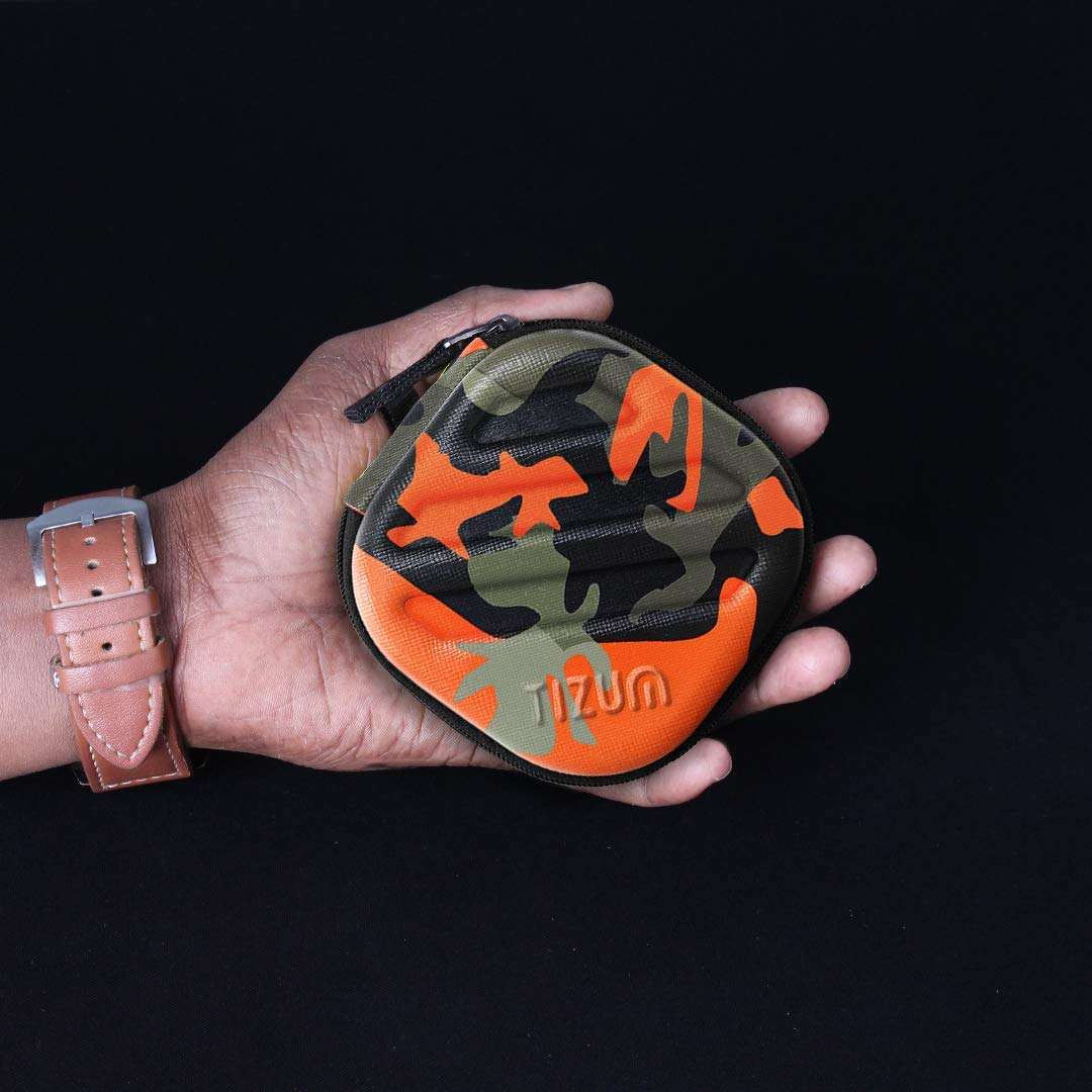 Tizum Earphone Carrying Case - Multi Purpose Pocket Storage with Carabiner Hook, Travel Organizer for Earphones, Pen Drives, Memory Card, Cable (Camouflage Orange) 2