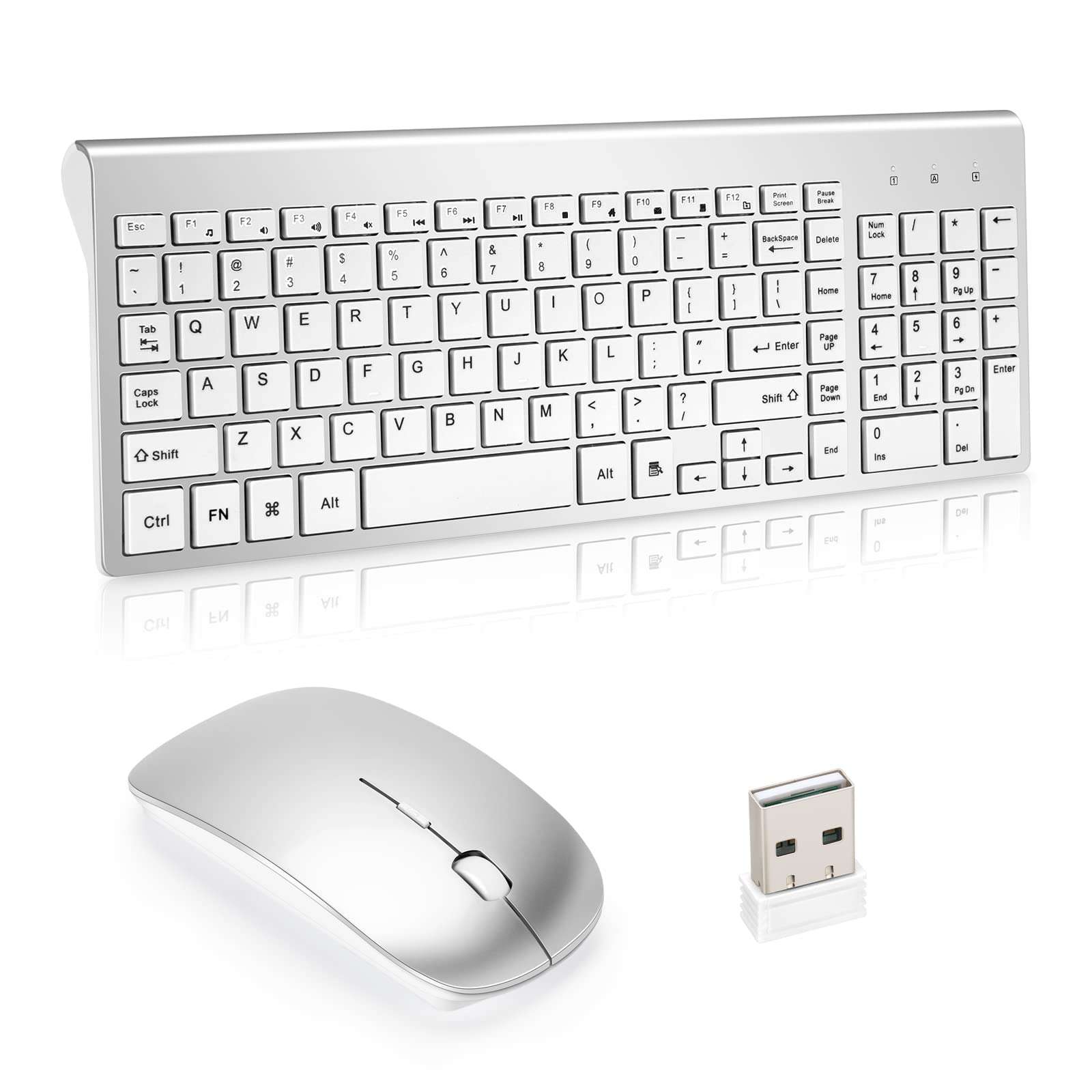 Wireless Keyboard and Mouse Set USB 2.4G, Wireless Keyboard Compact, Thin, Wireless Mouse Silent, for Windows, PC laptops, Desktop Computers, Silver Gray Wireless Keyboard and Mouse 1