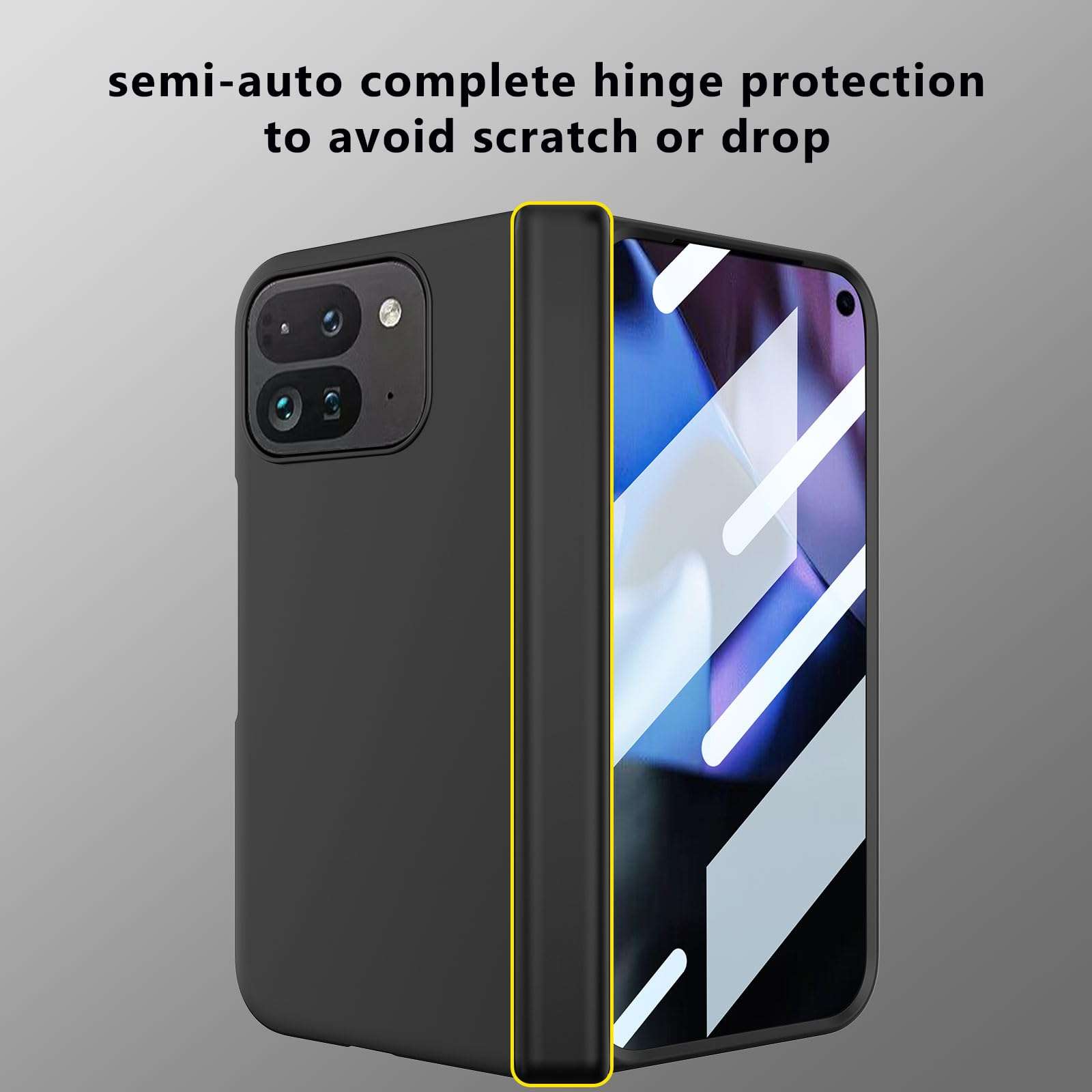 liuziyi for Google Pixel 9 Pro Fold Case, Include Stylus and Detachable Pen Holder, Built in Screen Protector, Semi-auto Hinge Protection, Camera Protection, Phone Cover 5G 2024 - Black 5