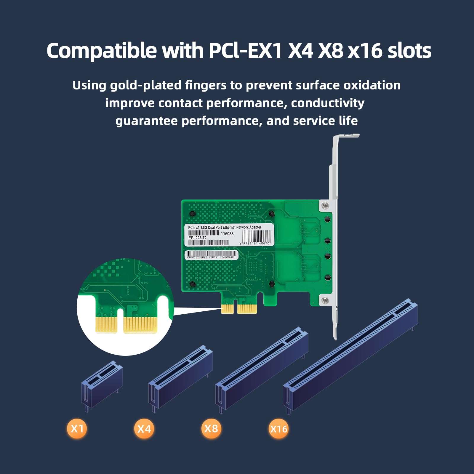 Buacoz 2.5G Dual Port Gigabit Network Card,with Intel I225 Chip LAN NIC Card, 2500M Gigabit Dual RJ45 Ports Ethernet Server Adapter Support Windows 11/10 Windows Server 2022 6