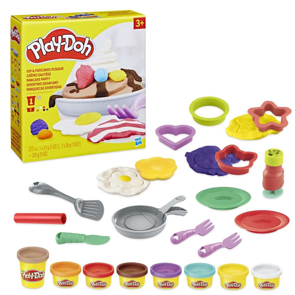 Play-Doh Kitchen Creations Flip 'n Pancakes Set with 14 Accessories & 8 Cans, Back to School Class Room Supplies, Food & Cooking Toys for Kids, Preschool Toys, Ages 3+