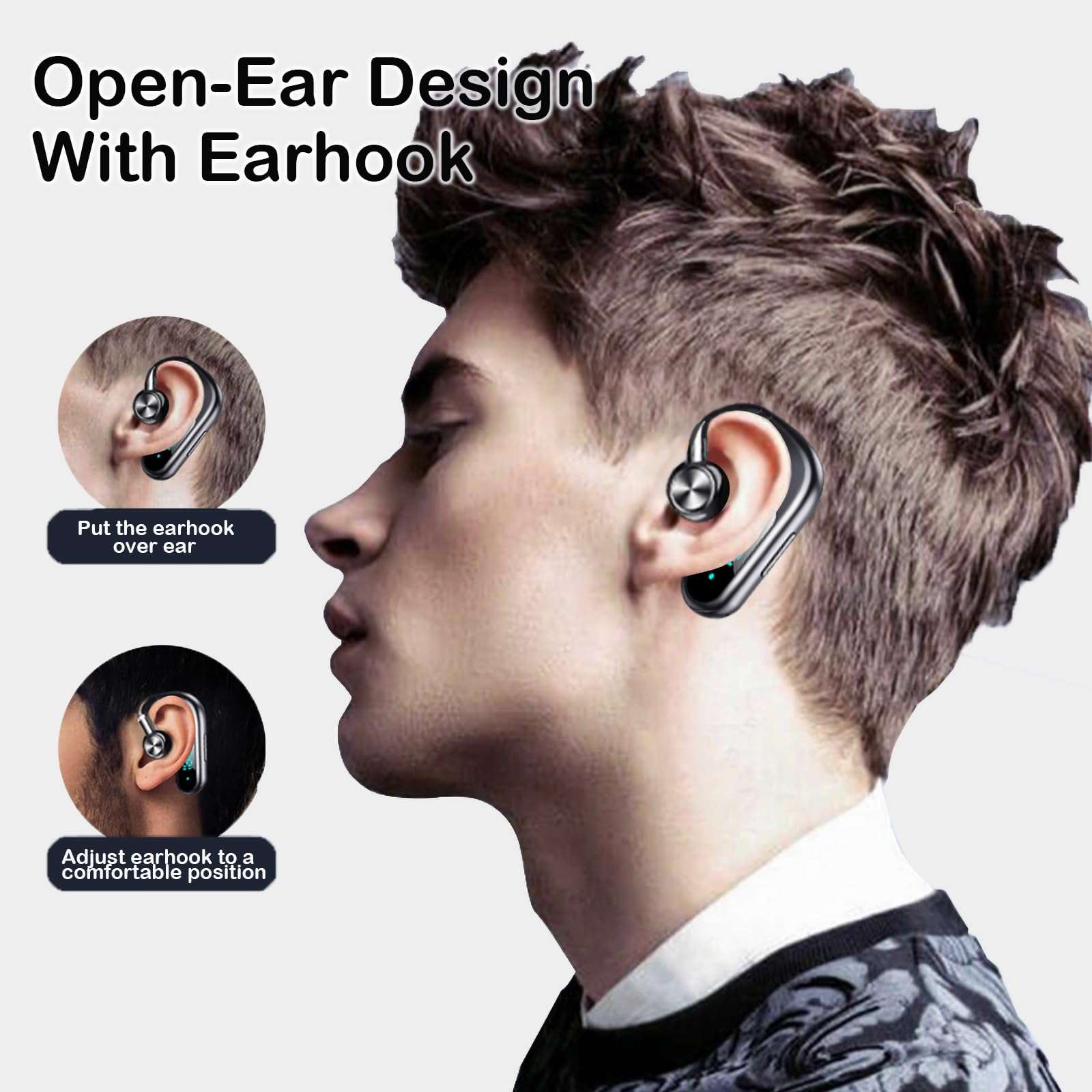 Open Ear Earbuds Single Bluetooth Headphones with Earhooks Over The Ear Bone Conduction Earbuds with Hook for Work Bone Conduction Head Set Bone Conduction Hook Earphone Induction Earphones 2
