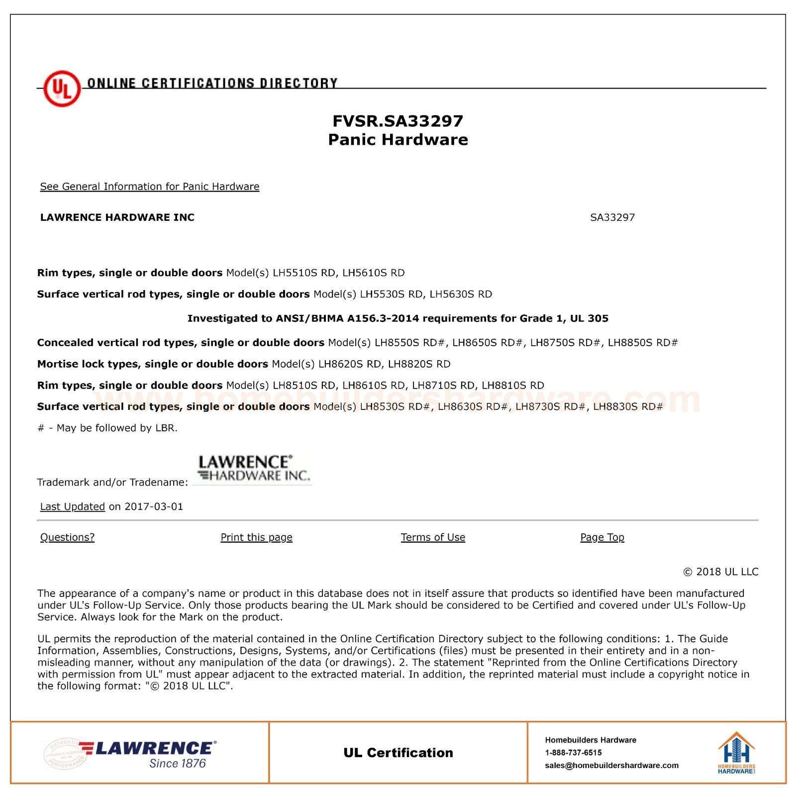 Lawrence Panic Push Bar Exit Device - Medium Duty Grade 2 Stainless Steel Auxiliary Guarded Commercial Door Lock Stopper - Shock Resistant Locking Mechanism for Security, Emergency, Fire 6