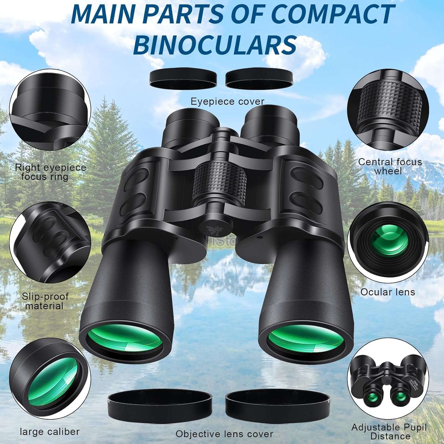 20X50 Binoculars for Adults High Powered with Low Light Vision，Compact Large View Waterproof Binoculars for Bird Watching Hunting Concert Traveling Theater Opera Sightseeing 5