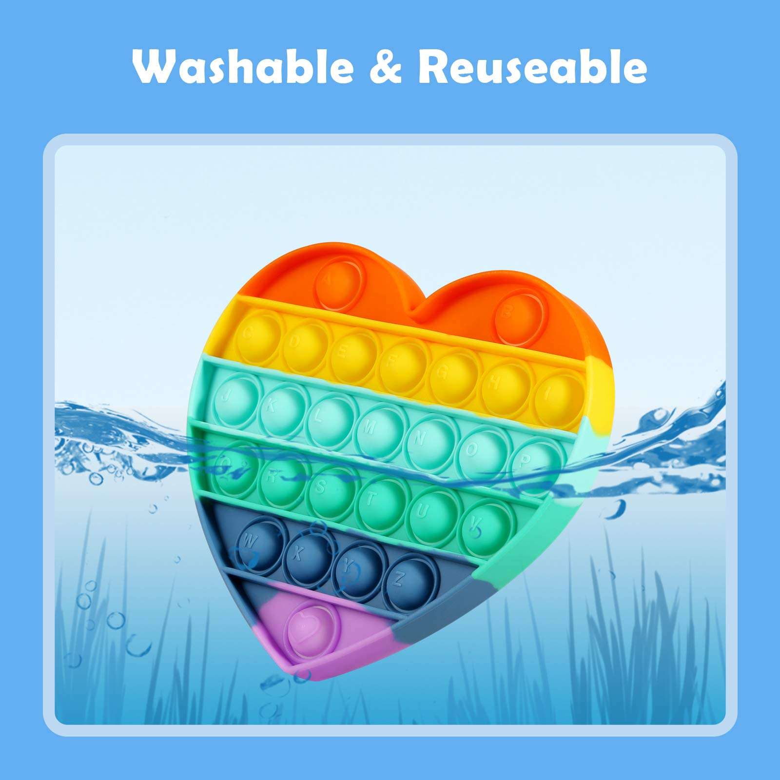 Fescuty Rainbow Unicorn Dinosaur Pop Stress Relief Fidget Toys Heart Sensory Toys Autism Learning Materials for Anxiety Stress Relief Squeeze Toy Class Rewards Students Party Gifts for Kids 5