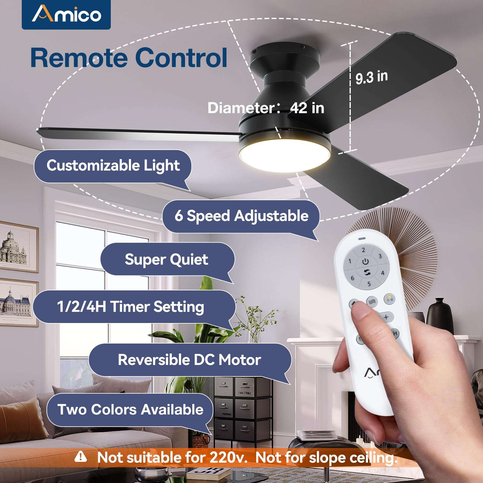 Amico 42'' Black Modern Ceiling Fan with Lights and 72'' Black Vintage Ceiling Fan Bundle 3