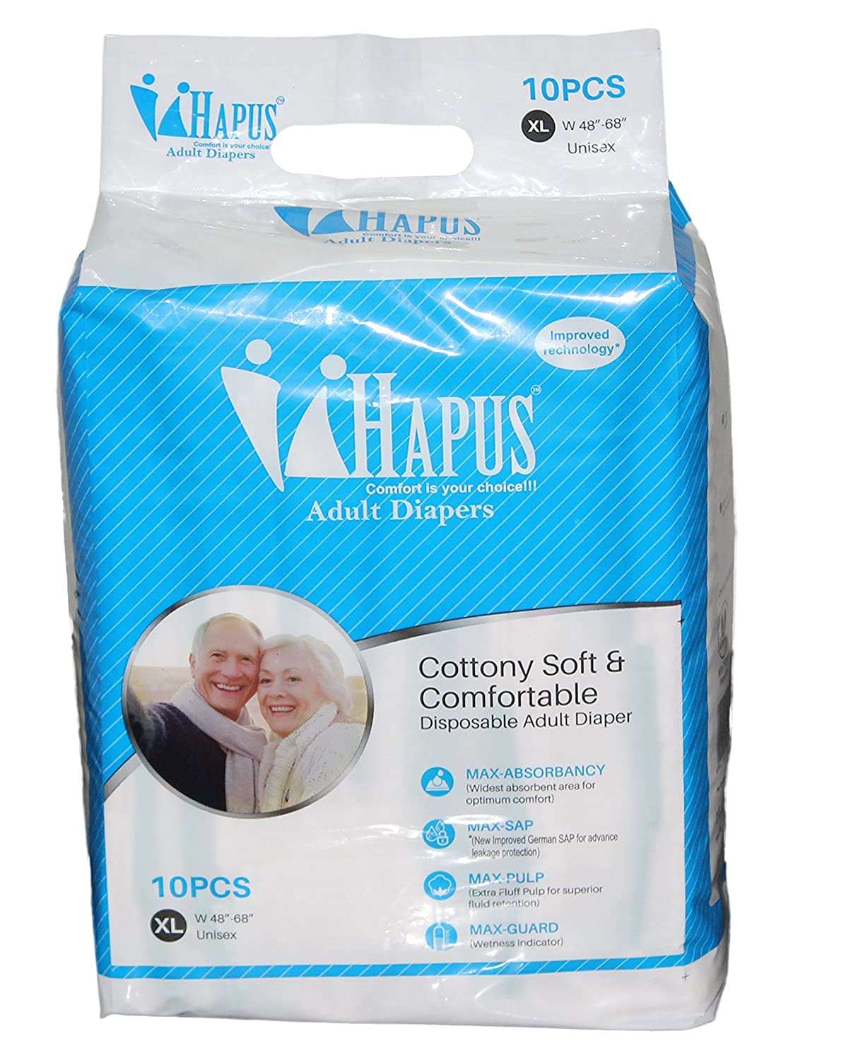 Hapus Unisex Premium Adult Diaper Size-X-Large (10 Pcs/Pack) For Men and Women, Adult Diapers, Pack of 2 1