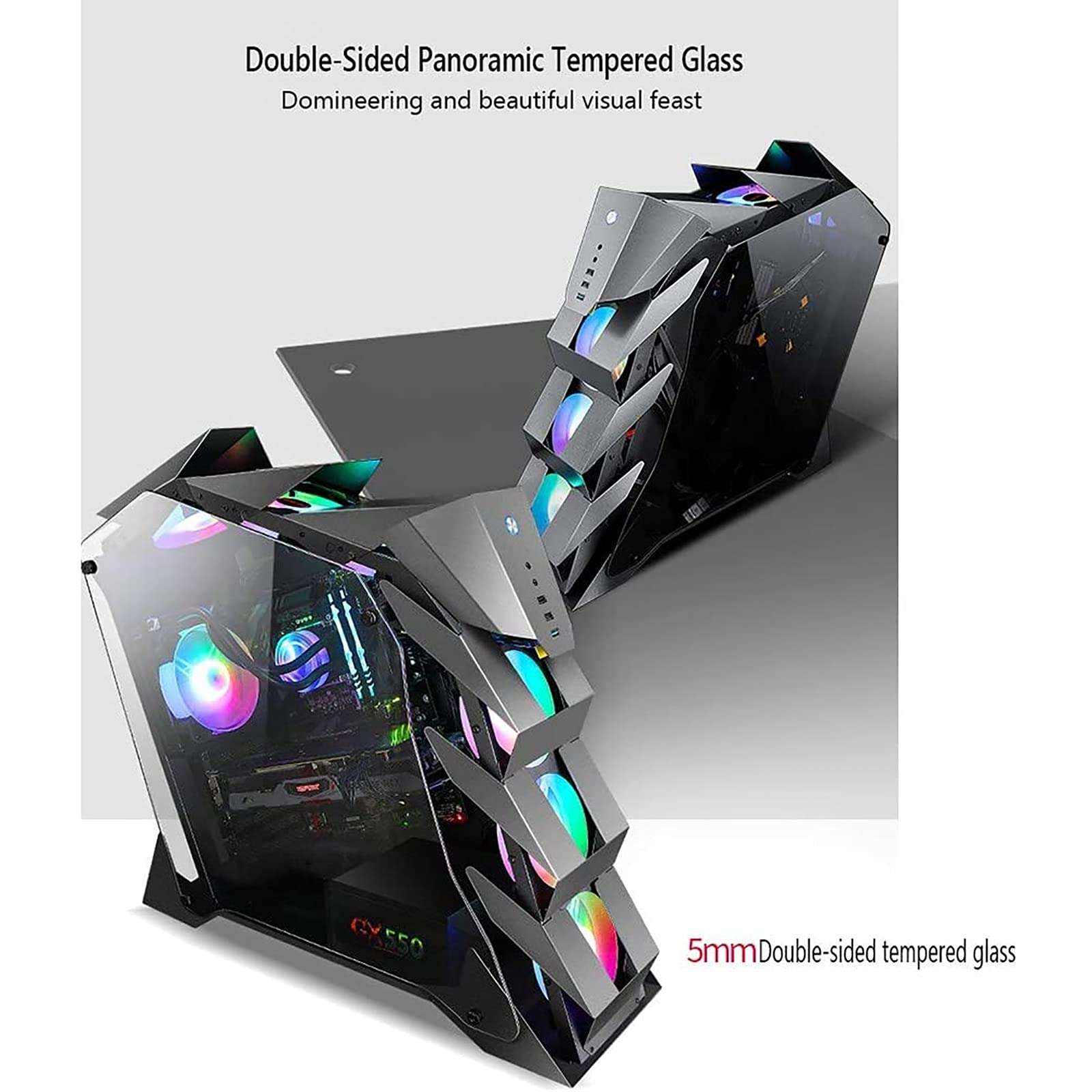 ATX Gaming Case - Micro ATX PC Case/ATX Computer Case- Mid Tower -Tempered Glass - Fan and Water Cooling Support (Color : Black) 5