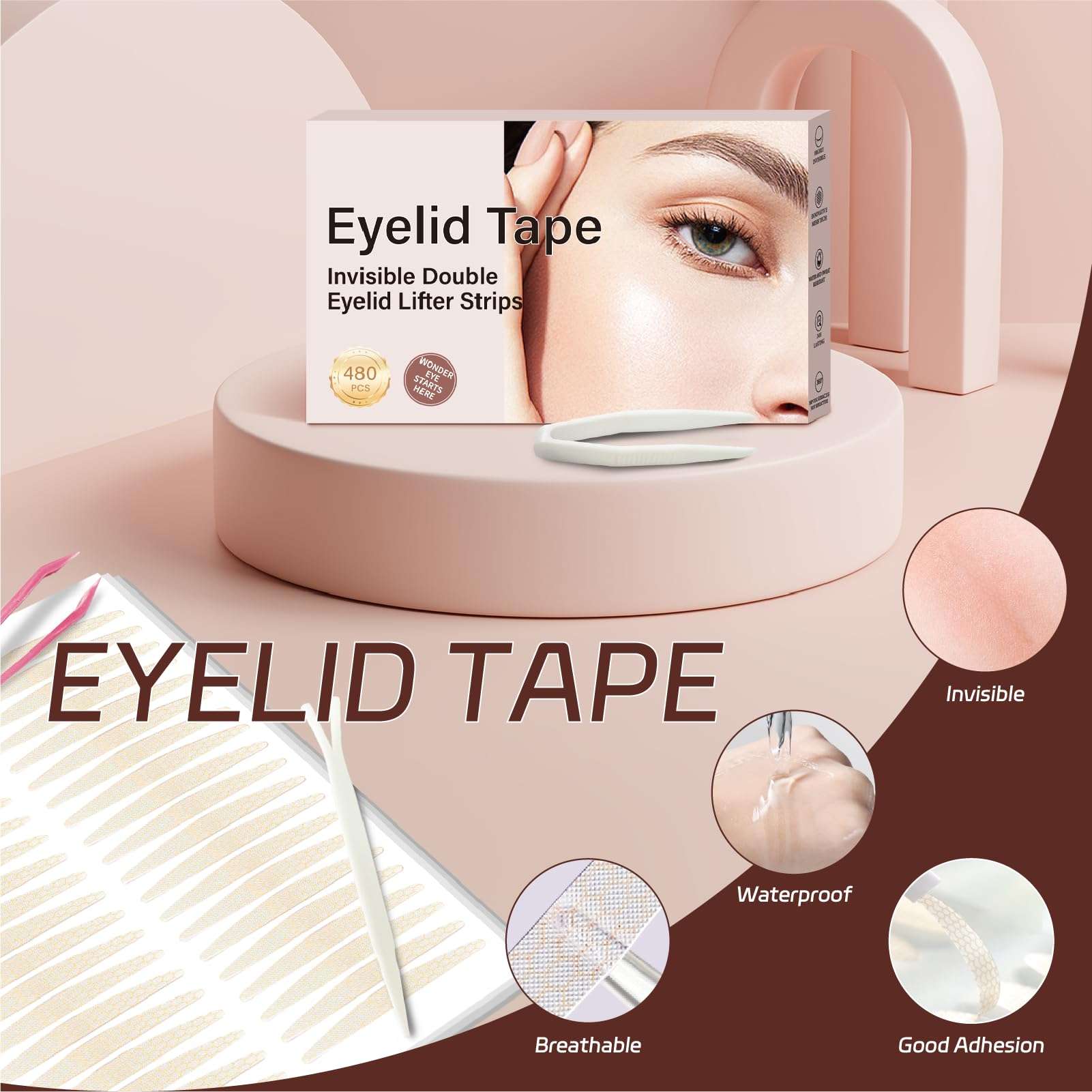 Eyelid Lifter Strips-480Count Invisible Eyelid Tape-Eyelid Tape for Hooded Eyes Invisible, Instant Surgery-Free Eye Lift for Uneven or Single Eyelids, Say Goodbye to the Hood, Sagging Eyelids 5