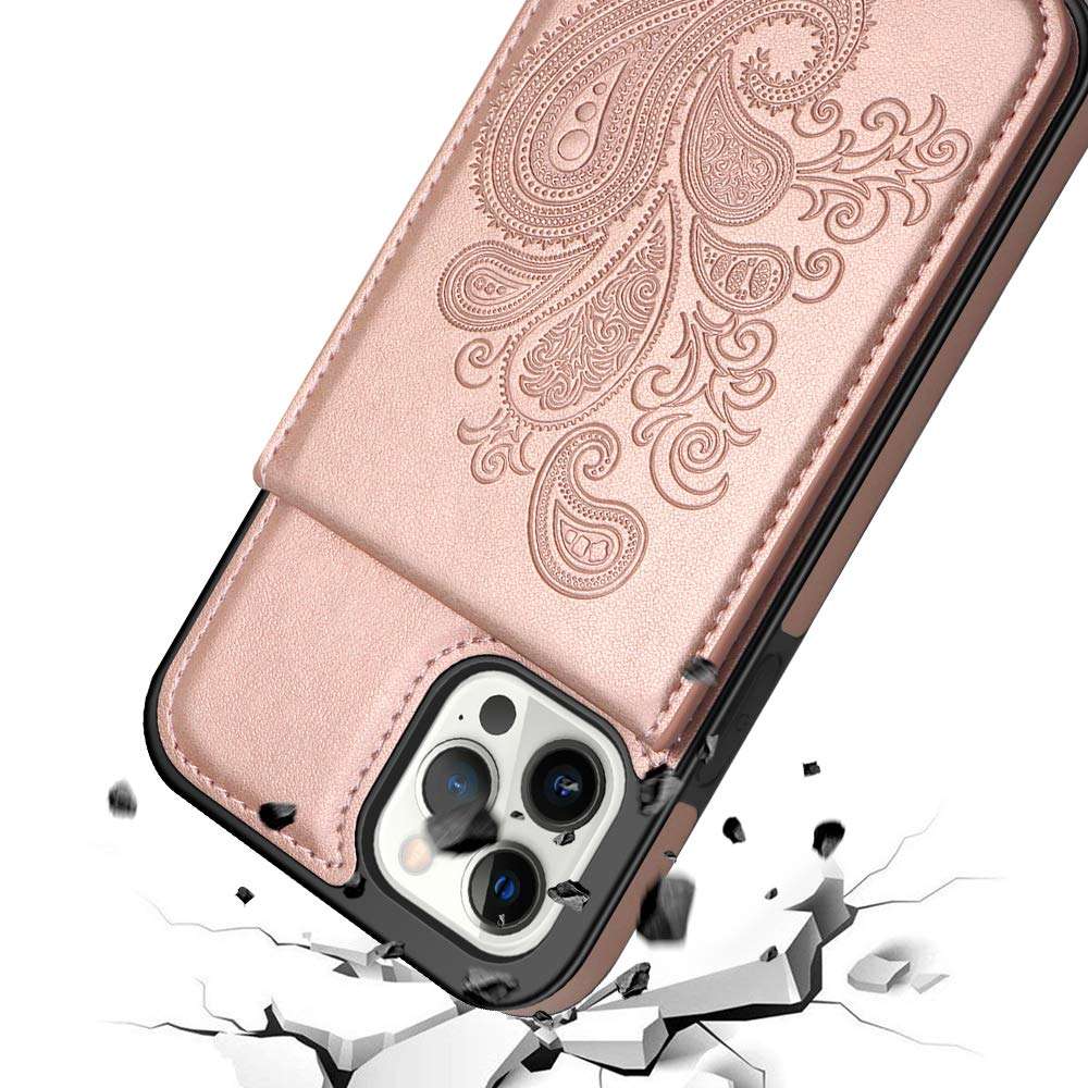 SiZiYNan Compatible with iPhone 12 Pro Max Case 2020 6.7 Inches Embossed Series PU Leather Wallet Case for Women Girls with Card Holders Phone Cases, Red 6