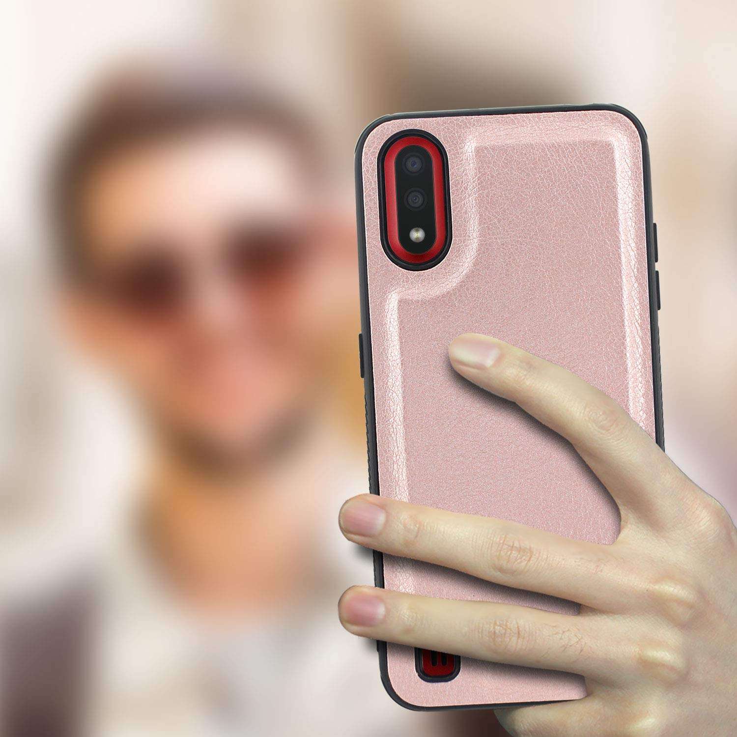 Harryshell Galaxy A01 Case, Detachable Magnetic Zipper Wallet Leather Case Cash Pocket with 12 Card Slots Holder Wrist Strap for Samsung Galaxy A01 (Rose Gold) 5