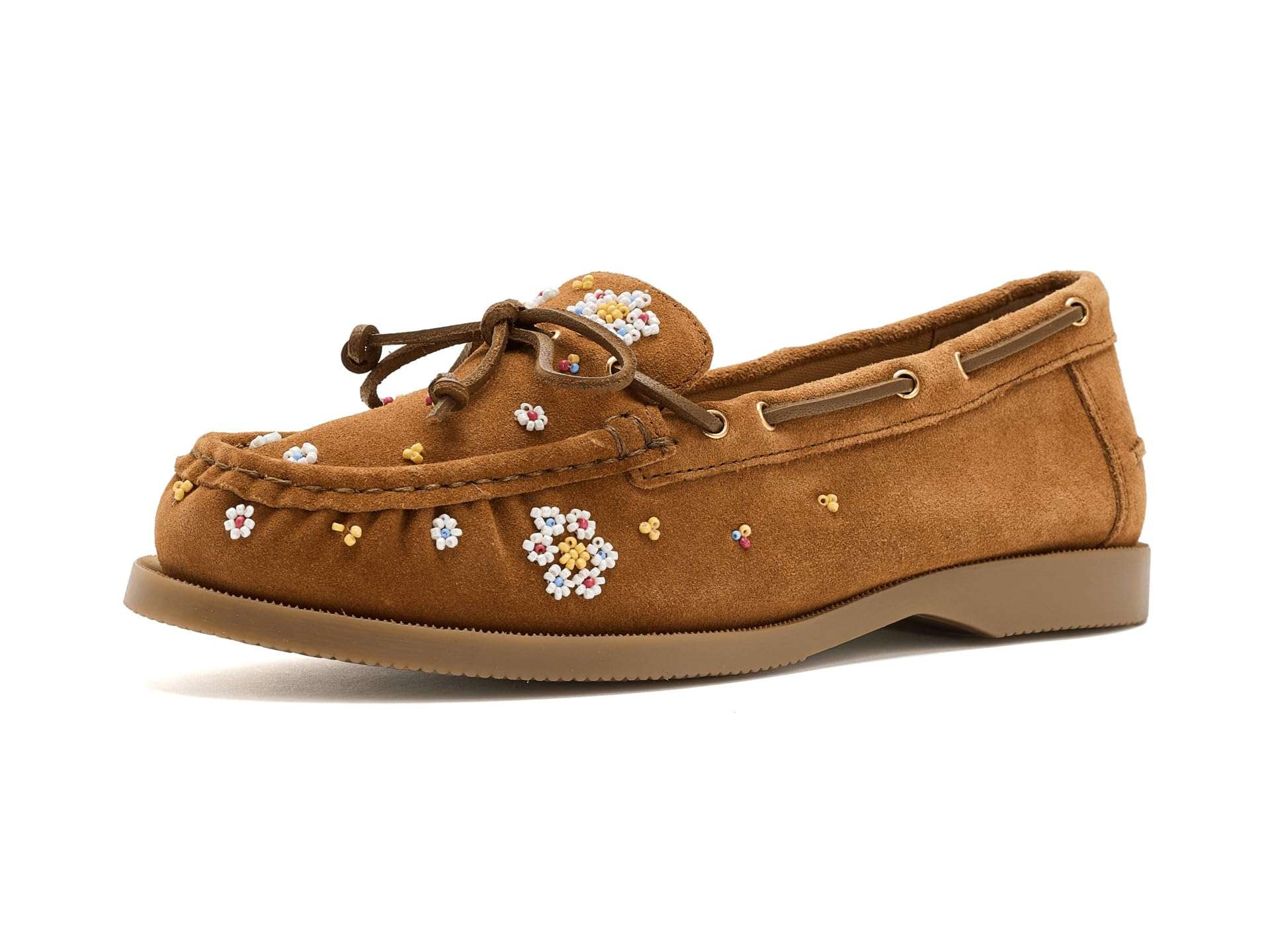Free People, Womens, Sandy Seed Bead Boat Shoes, Vachetta Voyage Suee, 6.5, Medium 1