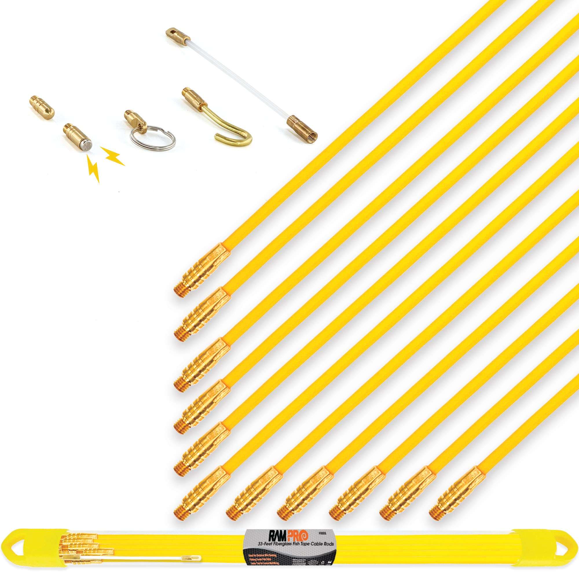 33' Fiberglass Fish Tape Wire Puller - Flexible Wire Puller Electrical Fish Rod to Fish Wire Through Wall, Pull/Push Pole for Cable Fishing Tools - by Ram-Pro 1