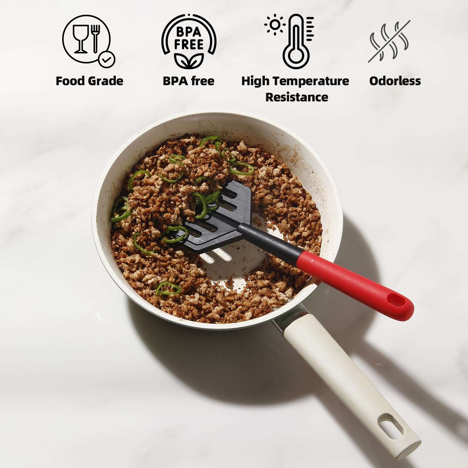 2-in-1 Meat Chopper and Spatula, Stir, Turner and Mix Mashing, Meat Chopper for Ground Beef, Hamburger Meat, Ground Turkey – Heat Resistant,BPA Free, Safe for Non-Stick Cookware. 4