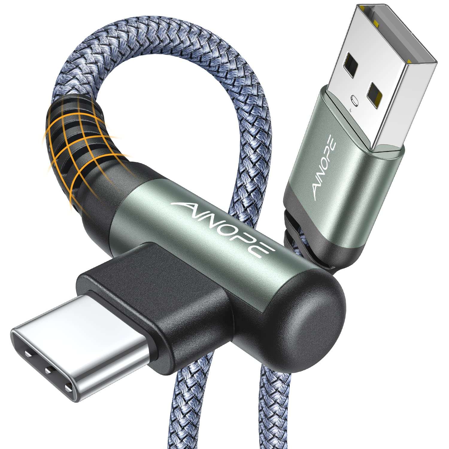 AINOPE USB to USB C Cable [5-Pack, 6.6ft] 3.1A Type C Charger Fast Charging, Right Angle USB to C Cable for Galaxy A15 A25 A35 A55 A54, S10+ S10 S9, Note 20 10 9, LG V30, Moto G, Multicolored 1