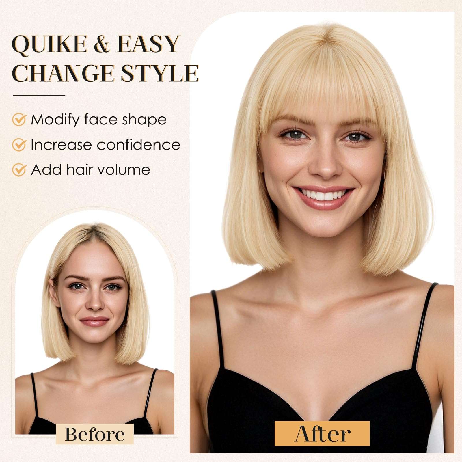 S-noilite Bangs Hair Clip,360° 3D Cover Real Clip in Bangs Human Hair Toppers for Women With Wispy Bang Daily Wear Bleach Blonde 5