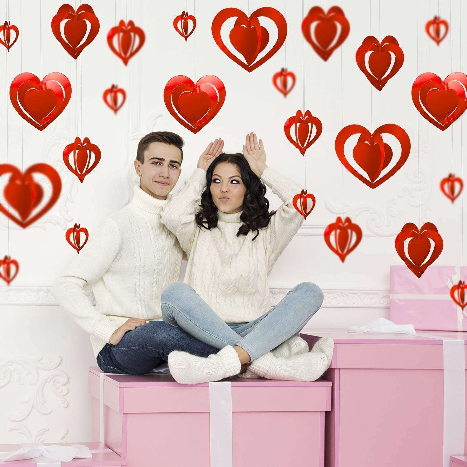 HAVEN'S TREASURE® Valentine 3D Love Heart Shape Hanging Strip Decoration Kit (Pack of 16 Pcs- Multi Size) 4