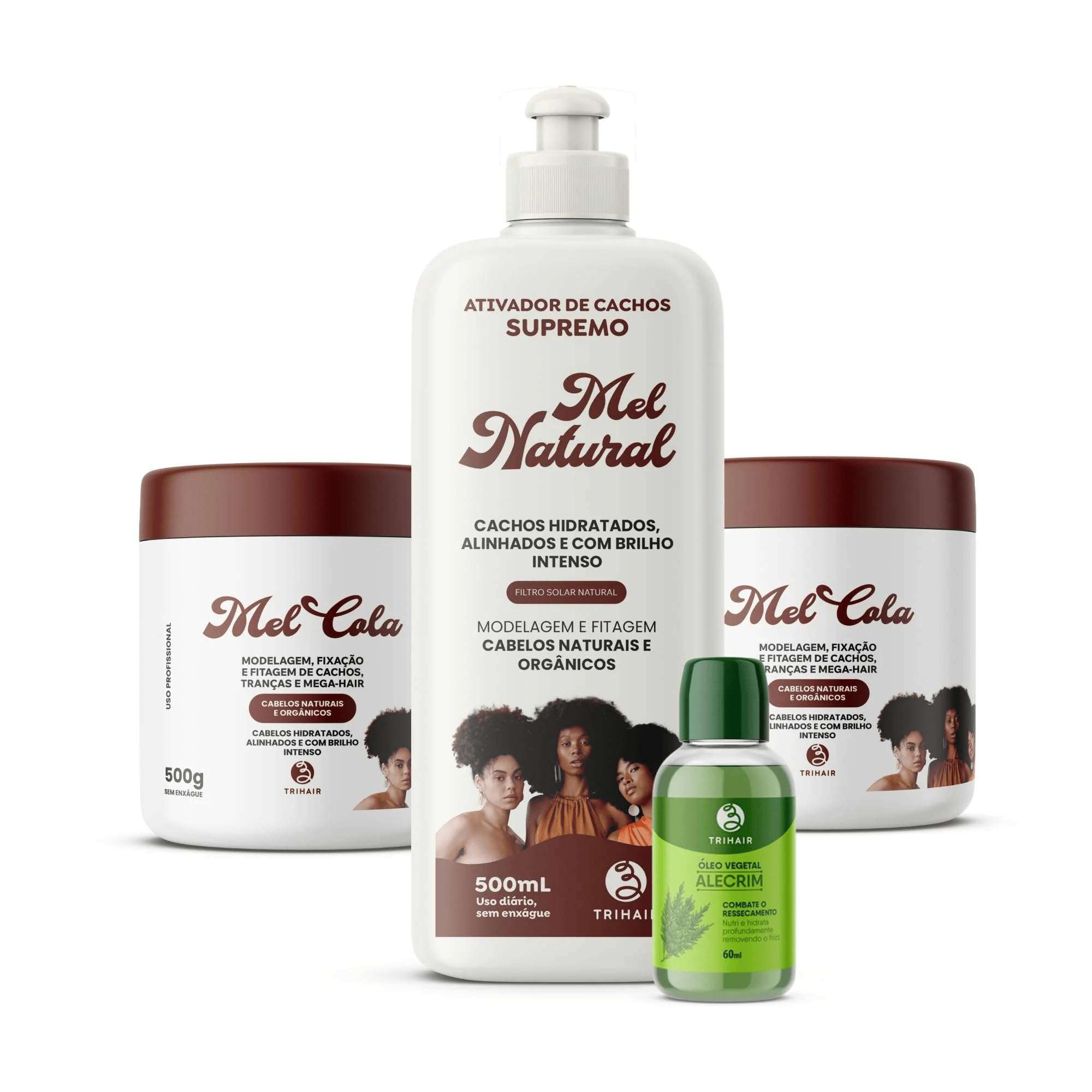 Trihair Kit: 2 Mel Cola Hydrating Curl Definers, 1 Natural Honey Activator & 1 Rosemary Hair Oil - Perfect for Hydrated, Defined Curls and Healthy Shine 1