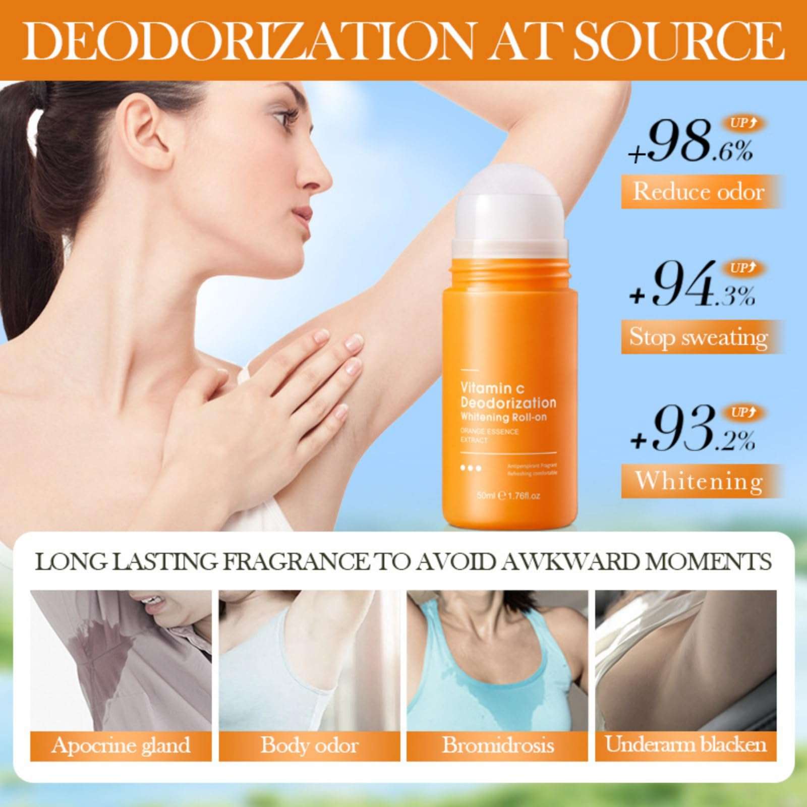 NAOLVE Vitamin C Roll-On Deodorant For Women & Men - 72H Odor Control With Antioxidant Power, Aluminum-Free & Alcohol-Free For Sensitive Skin, Natural Freshness, Non-Sticky Formula 4