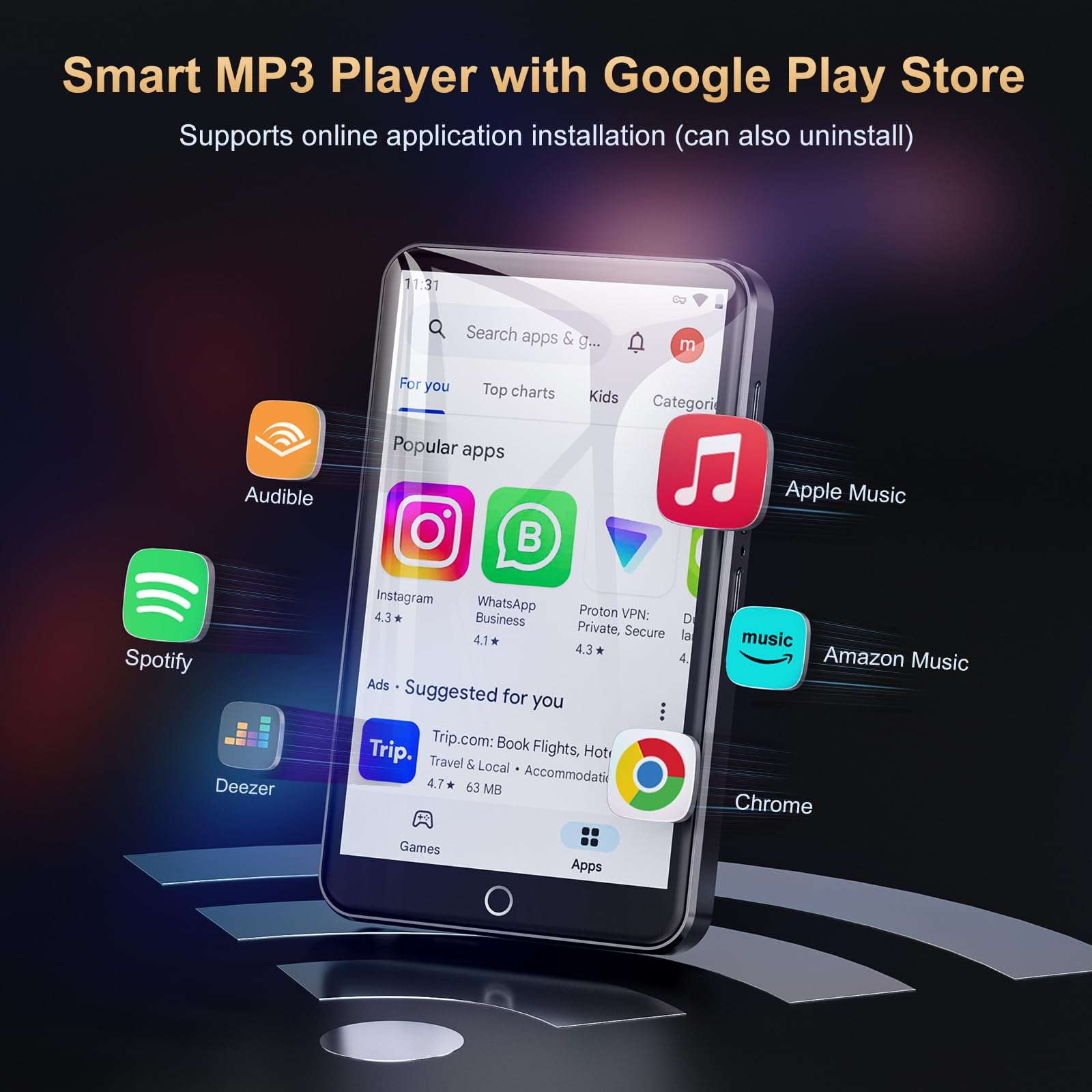80GB MP3 Player with Bluetooth and WiFi, Mp3 & Mp4 Music Player with Spotify, Amazon Music, Deezer, Audible, Browser, 4.0" IPS Touch Screen Android Player with Speaker, FM Radio, Up to 512GB (Black) 3