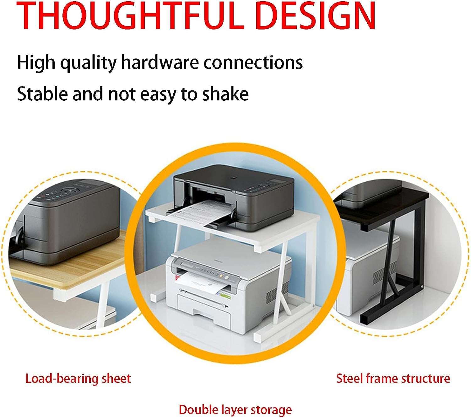 UWEREBFM Printer Stand Printer Stand Printer Desk Stand, Desktop Printer Stand 2 Tier Organizer Shelves, Computer Desktop Countertop Display Shelf Paper Shredder Stand 6