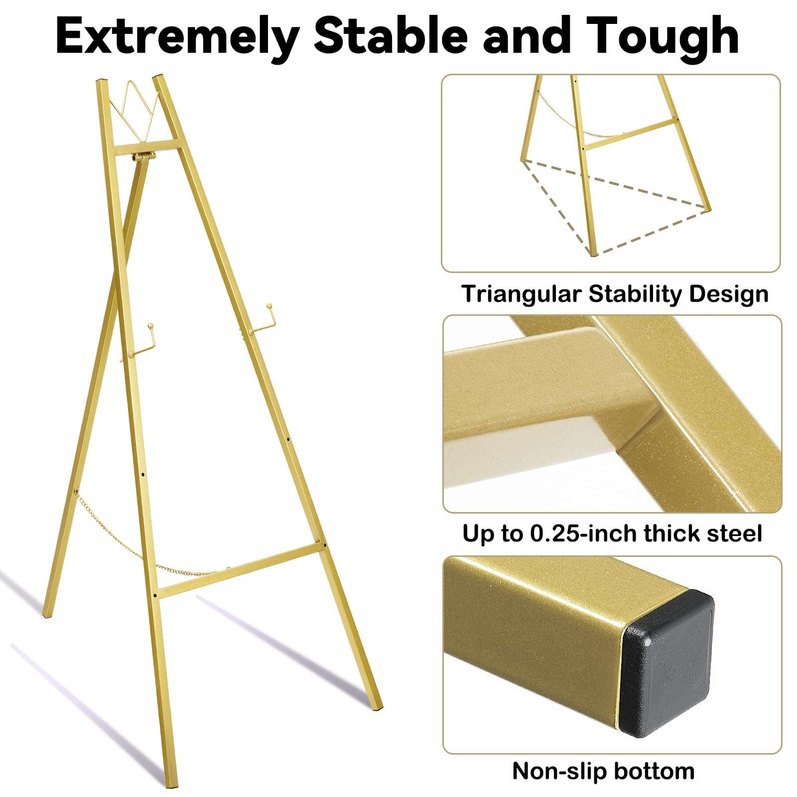 GRENTY Gold Easel Stand for Wedding Sign,No Assembly Required Metal Artist Easels for Display,Heavy Duty Welcome Poster Stands for Party,Painting 4