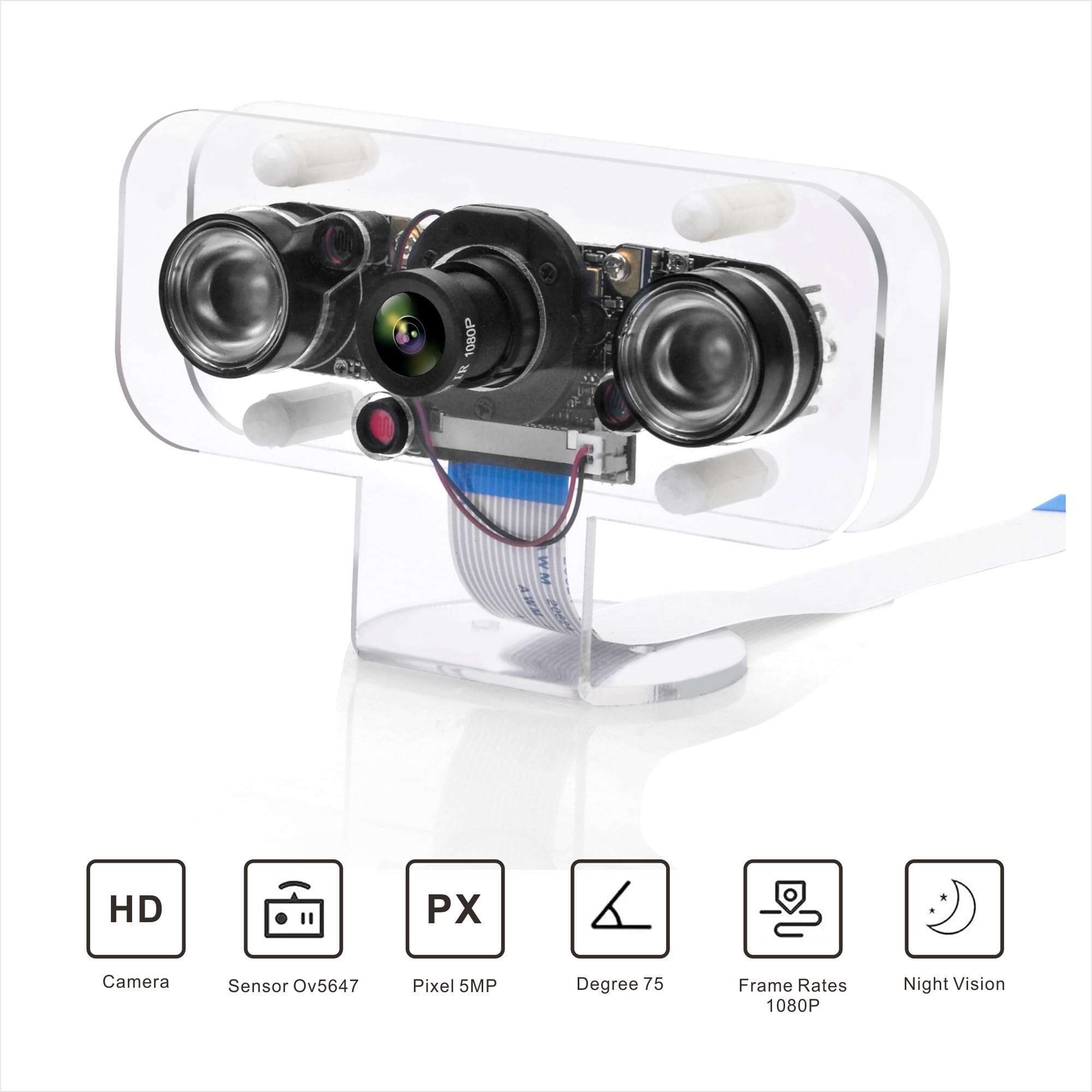 OSOYOO IR-Cut Camera for Raspberry Pi: Auto Day-Night Mode with Infrared Vision and Acrylic Case, Compatible with Raspberry Pi 3B/2B & A/B Series 5